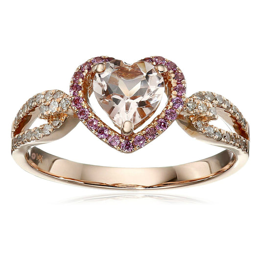 14kt Rose Gold Morganite, Rhodolite Garnet, Diamond Ring - Pinctore