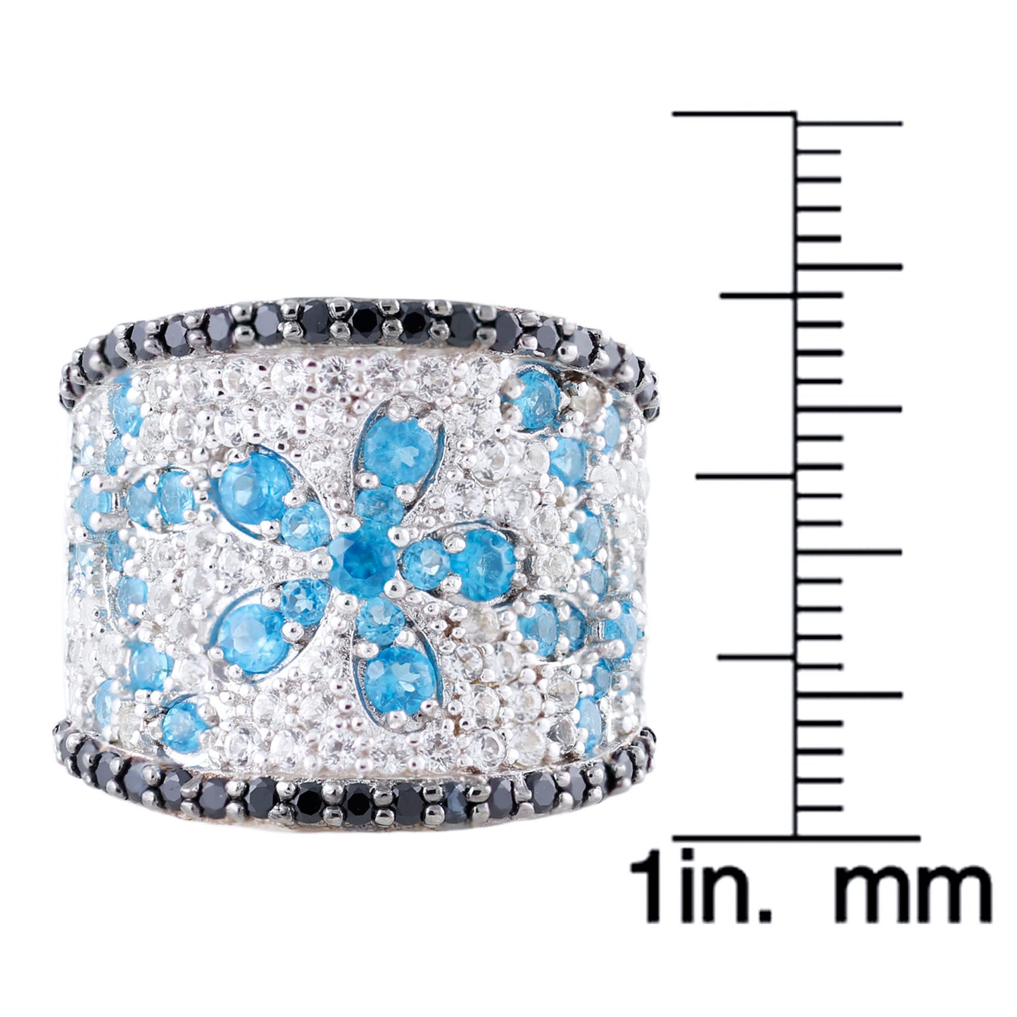 925 Sterling Silver Neon Apatite, Black Spinel, White Topaz Ring - Pinctore
