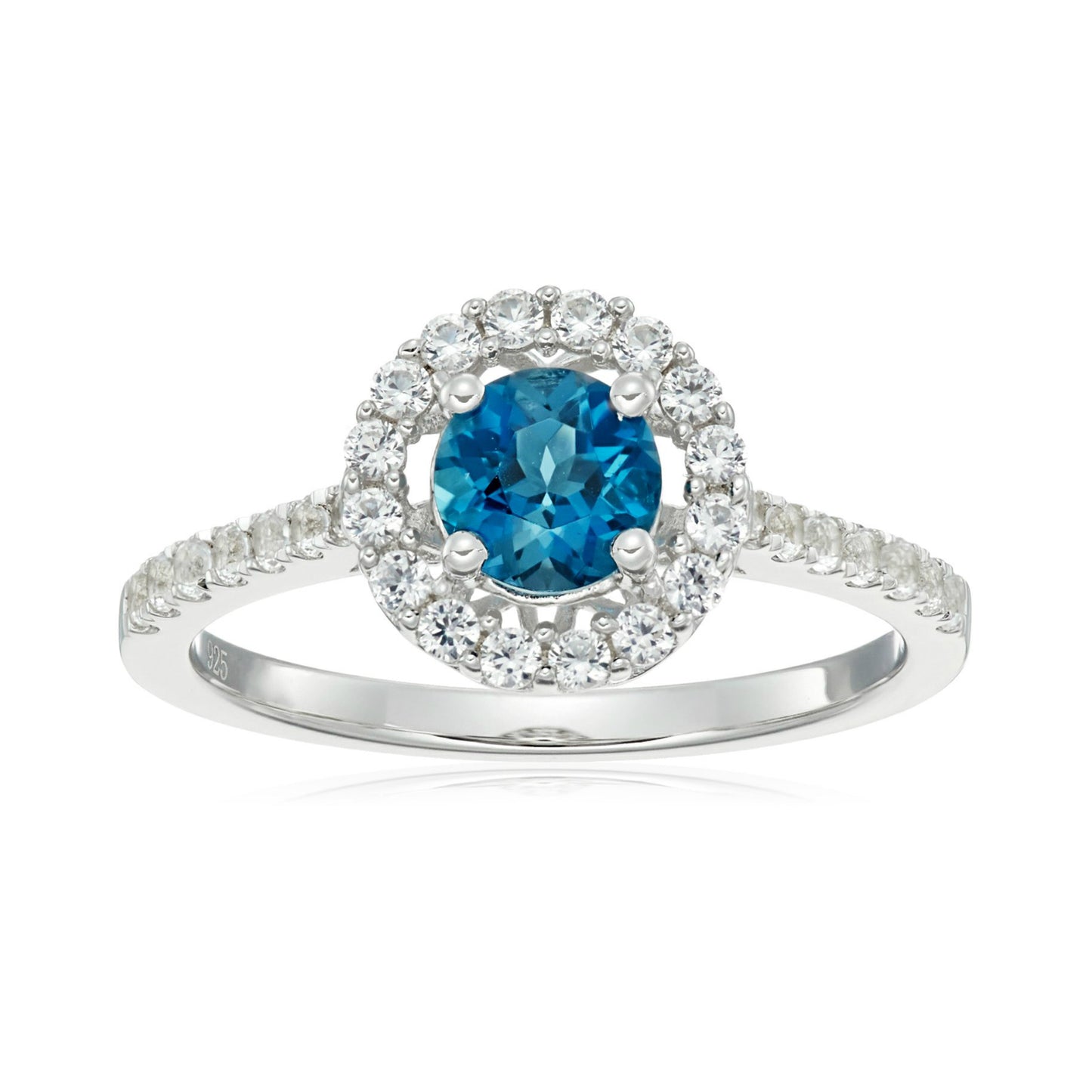 Pinctore Ster Silver London Blue Topaz & White Sapphire Solitaire Ring - pinctore