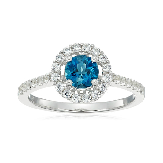 Pinctore Ster Silver London Blue Topaz & White Sapphire Solitaire Ring - pinctore