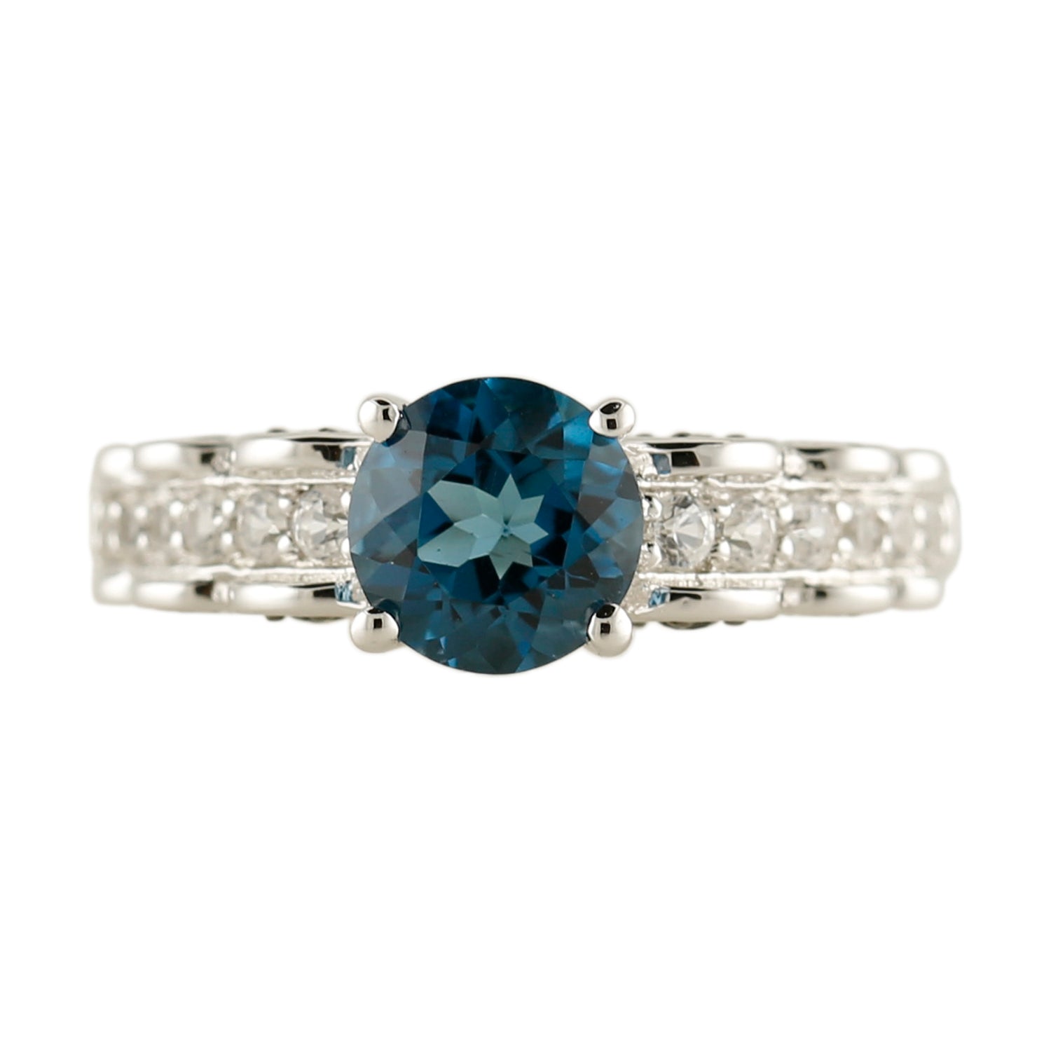Pinctore Rhodium Over Sterling Silver 2.66ctw London Blue Topaz & Mutiple Stone Ring - pinctore