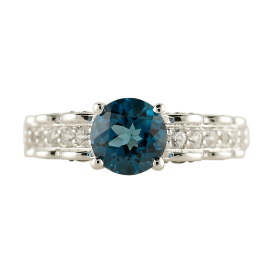 Pinctore Rhodium Over Sterling Silver 2.66ctw London Blue Topaz & Mutiple Stone Ring - pinctore