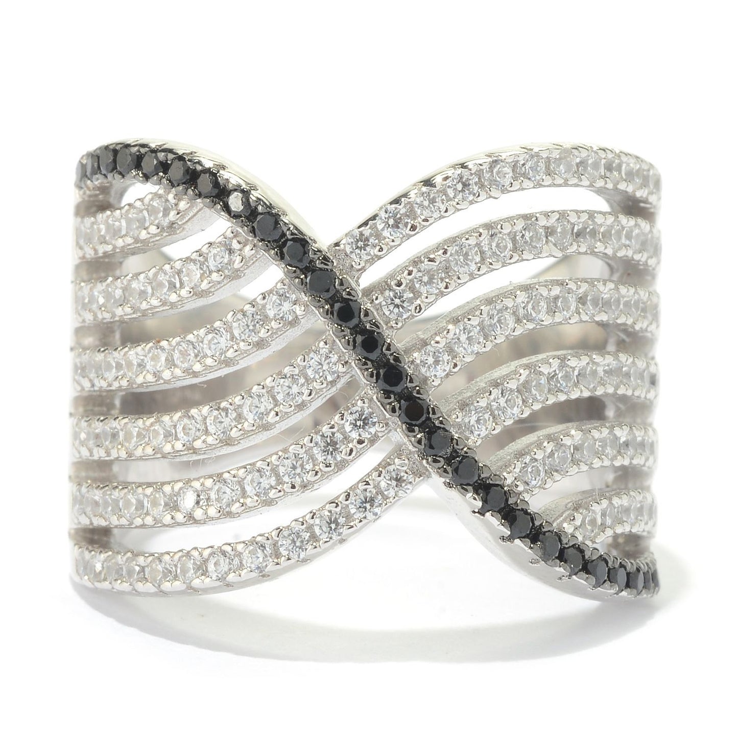 925 Sterling Silver Black Spinel, White Topaz Ring - Pinctore