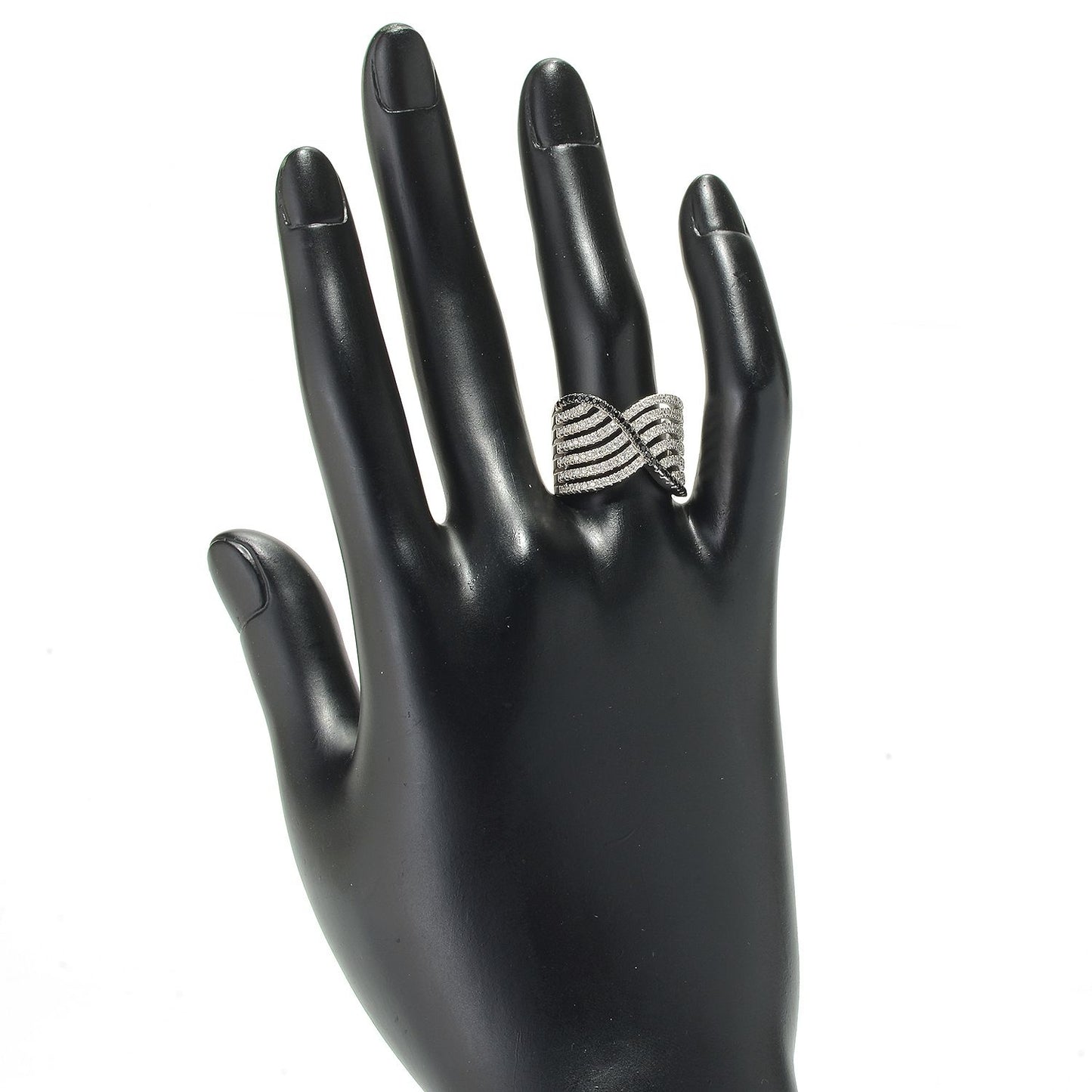 925 Sterling Silver Black Spinel, White Topaz Ring - Pinctore