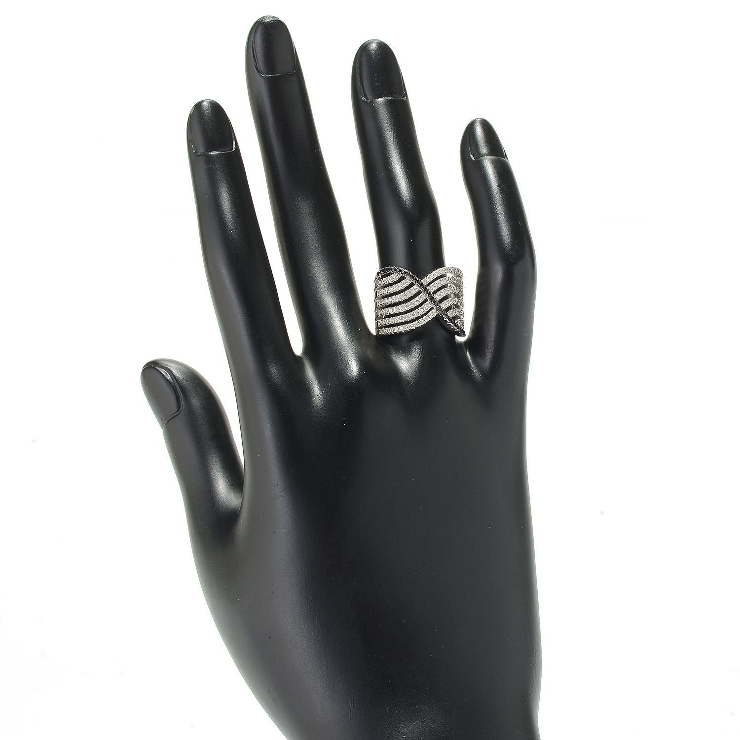 925 Sterling Silver Black Spinel, White Topaz Ring - Pinctore