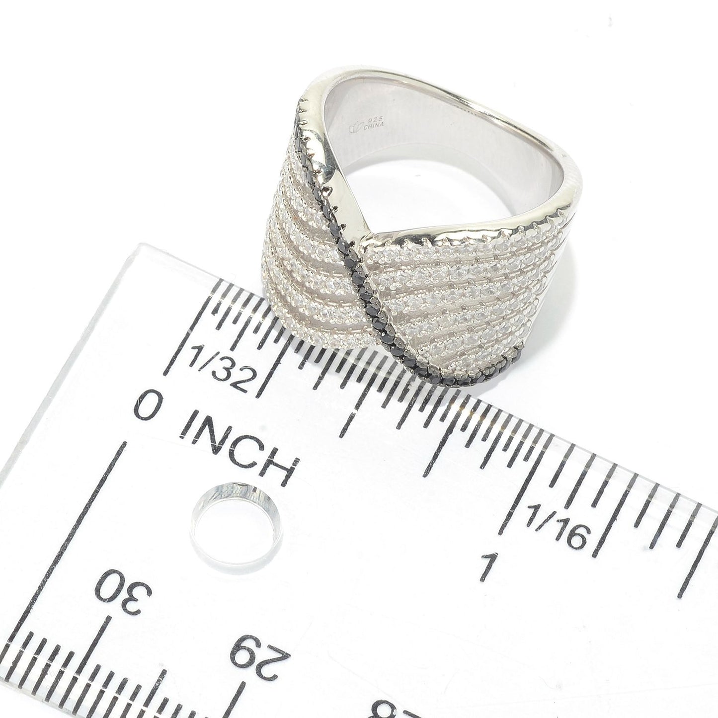 925 Sterling Silver Black Spinel, White Topaz Ring - Pinctore