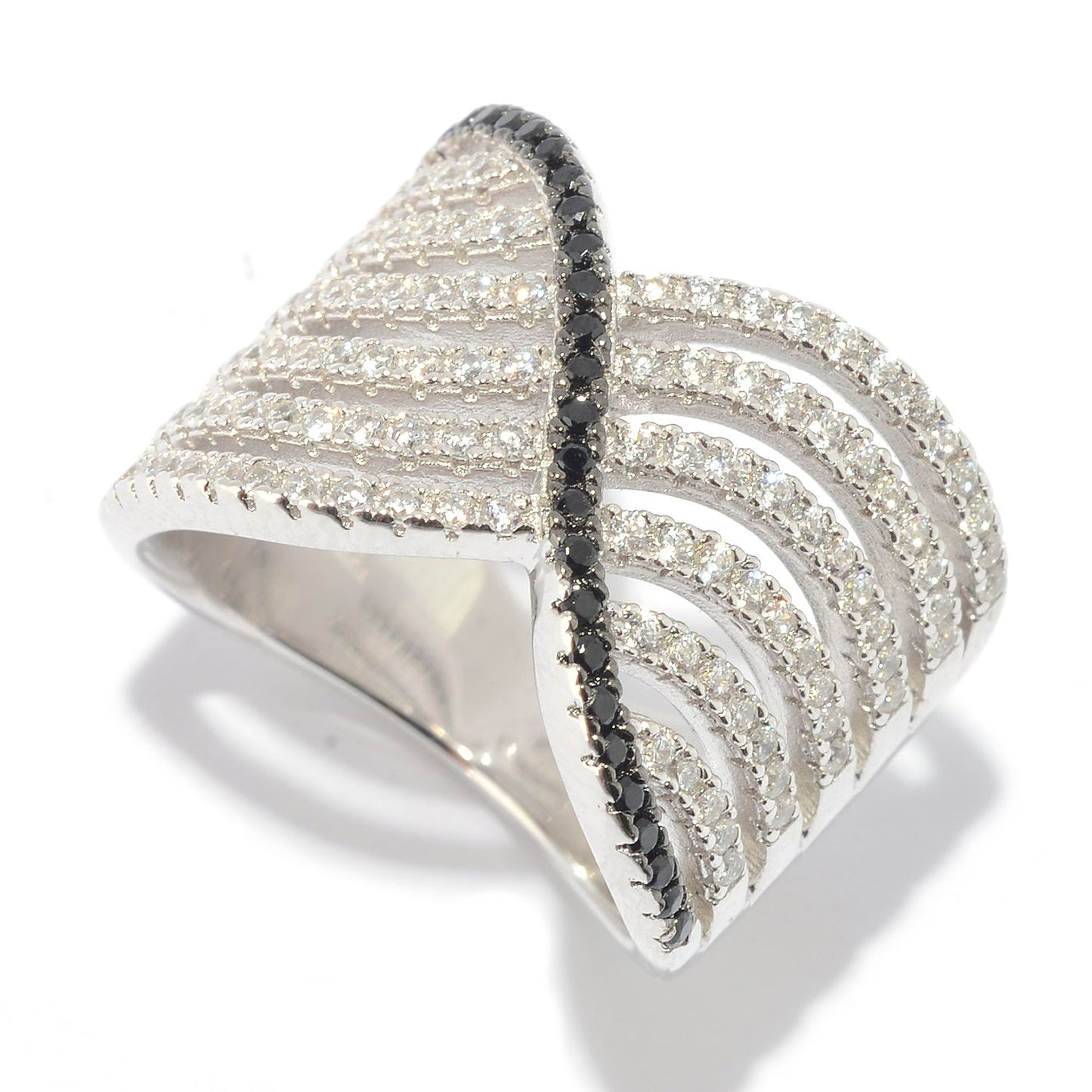 925 Sterling Silver Black Spinel, White Topaz Ring - Pinctore