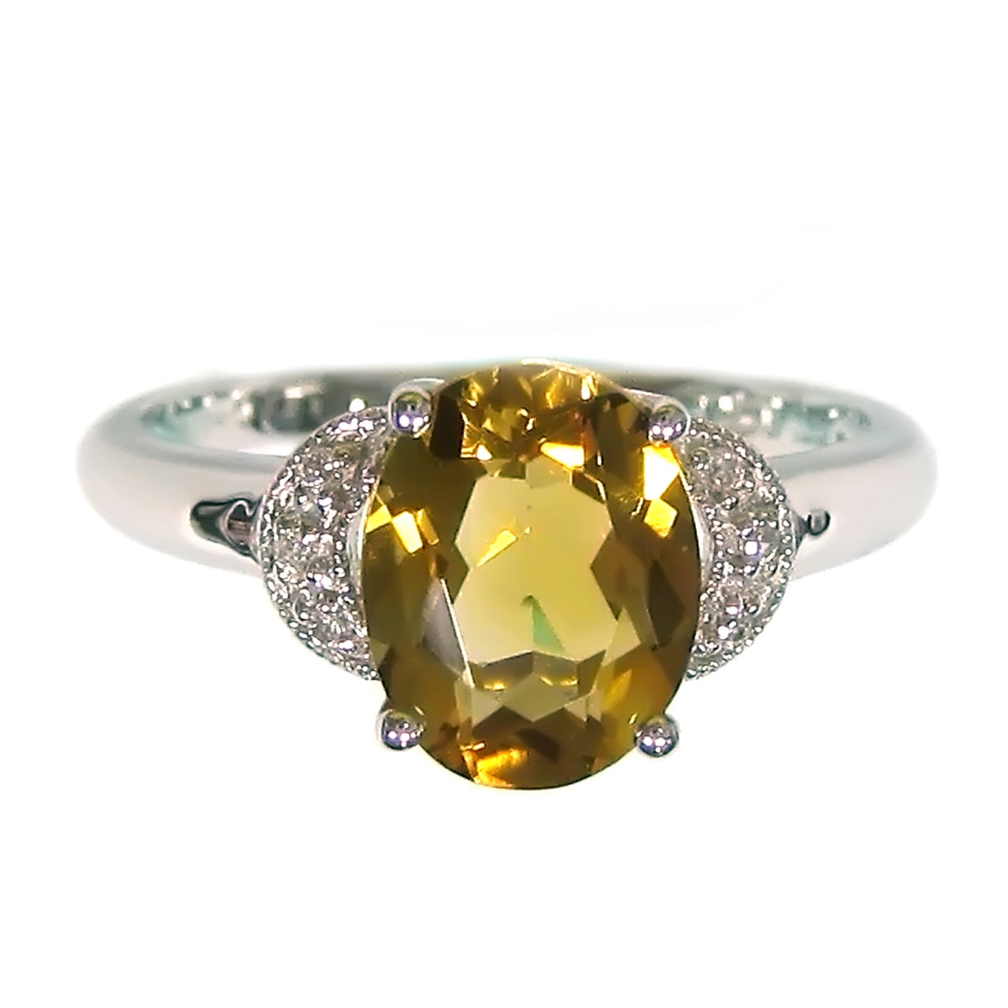 925 Sterling Silver Citrine, White Topaz Ring - Pinctore
