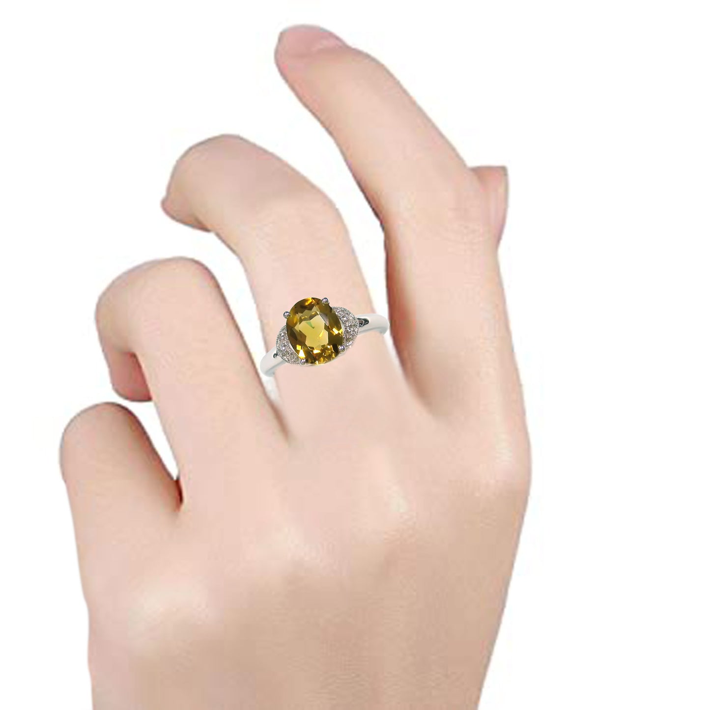 925 Sterling Silver Citrine, White Topaz Ring - Pinctore