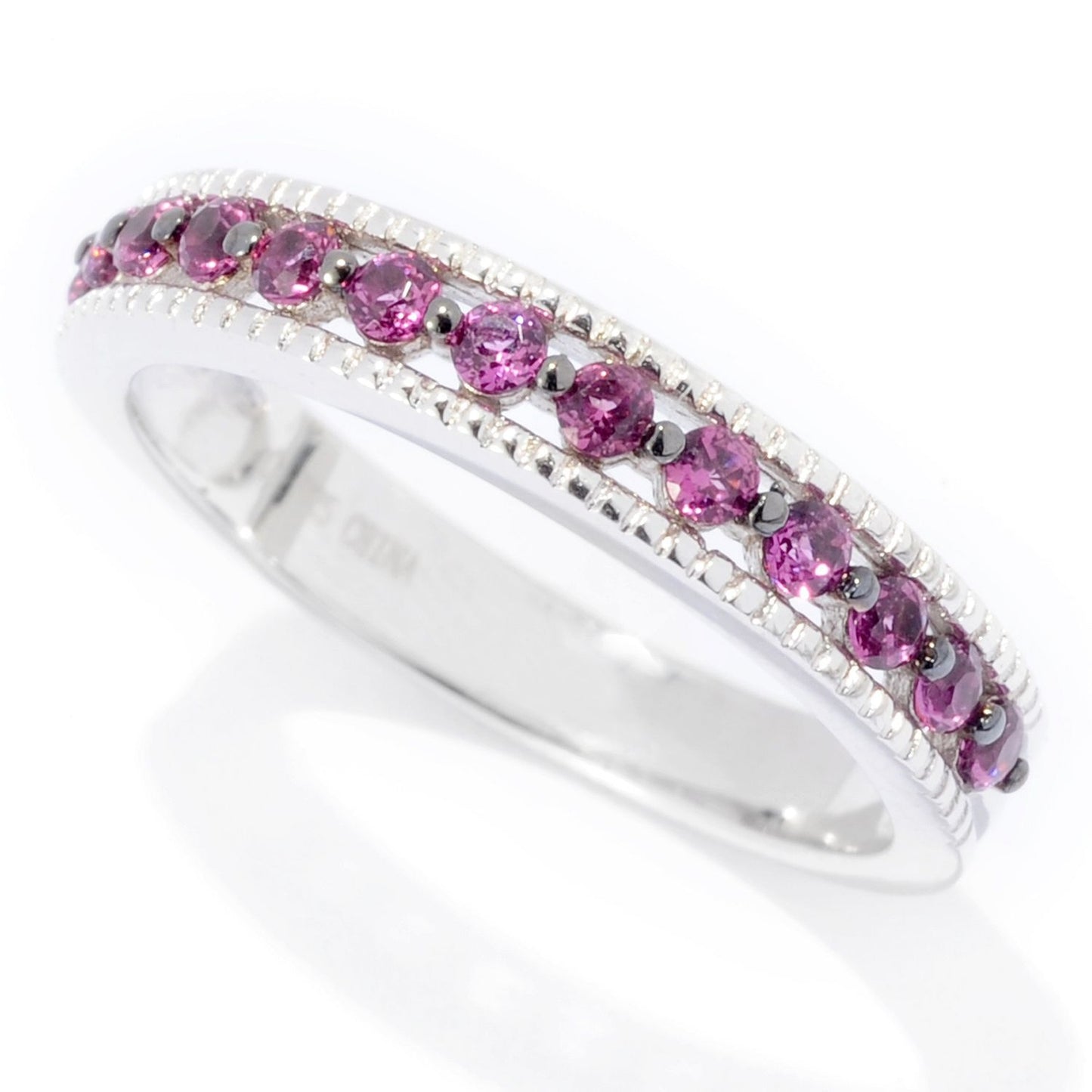 Pinctore Rhodium Over Sterling Silver 0.4ctw Rhodolite Band Ring - pinctore