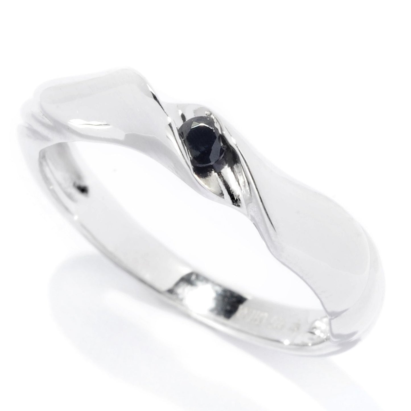 Pinctore Sterling Silver 2.5mm Round 0.07ctw Black Spinel Stack Band Ring - pinctore
