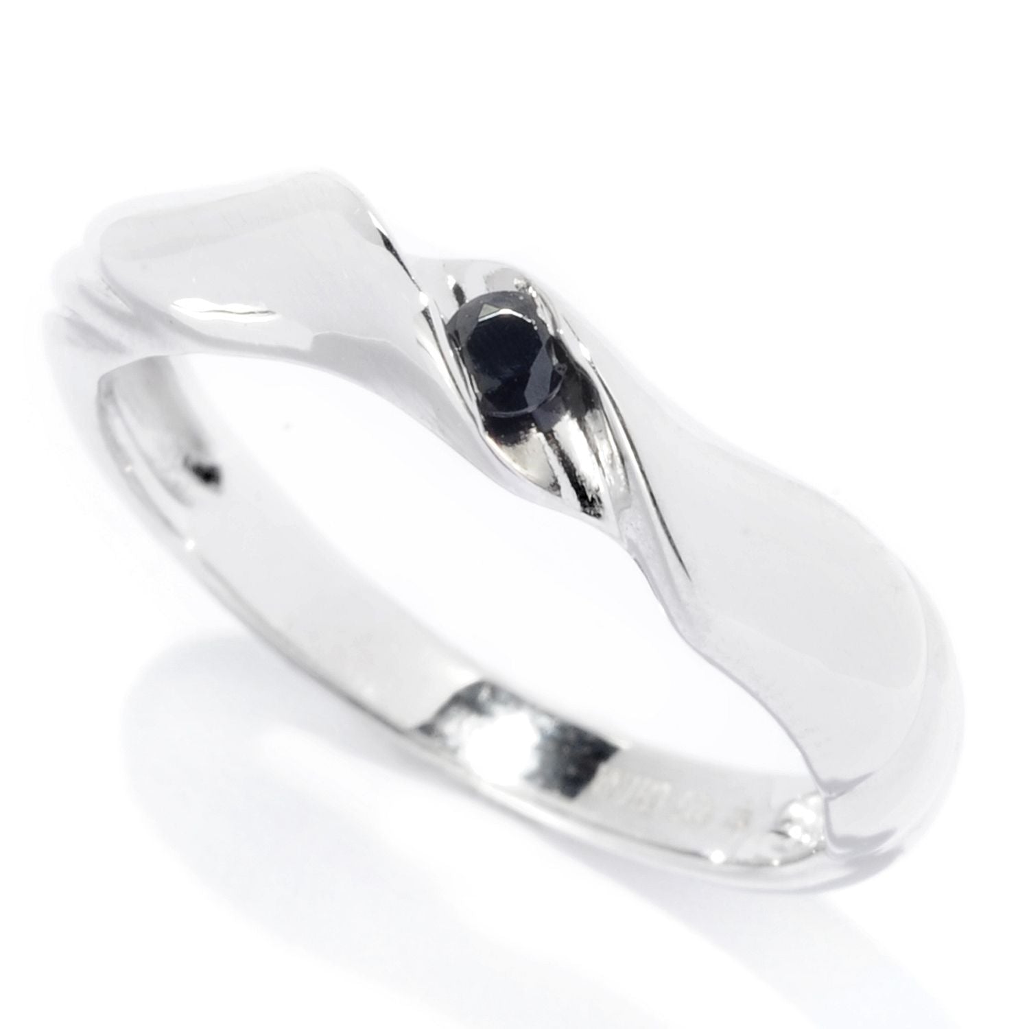 Pinctore Sterling Silver 2.5mm Round 0.07ctw Black Spinel Stack Band Ring - pinctore