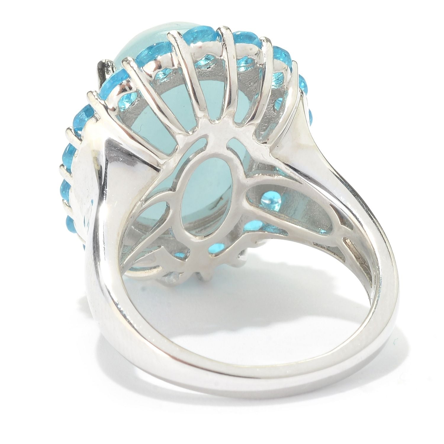 925 Sterling Silver Milky Aquamarine, Blue Zircon Ring - Pinctore