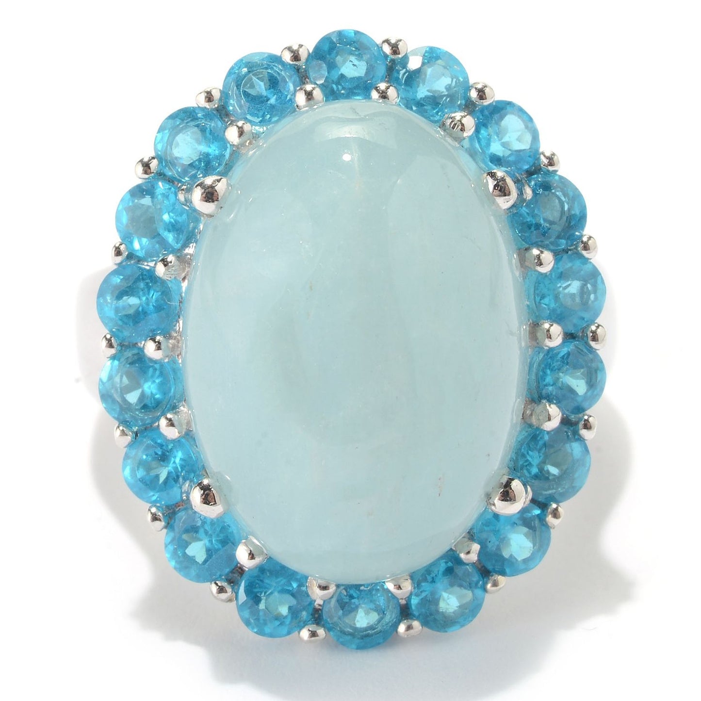 925 Sterling Silver Milky Aquamarine, Blue Zircon Ring - Pinctore