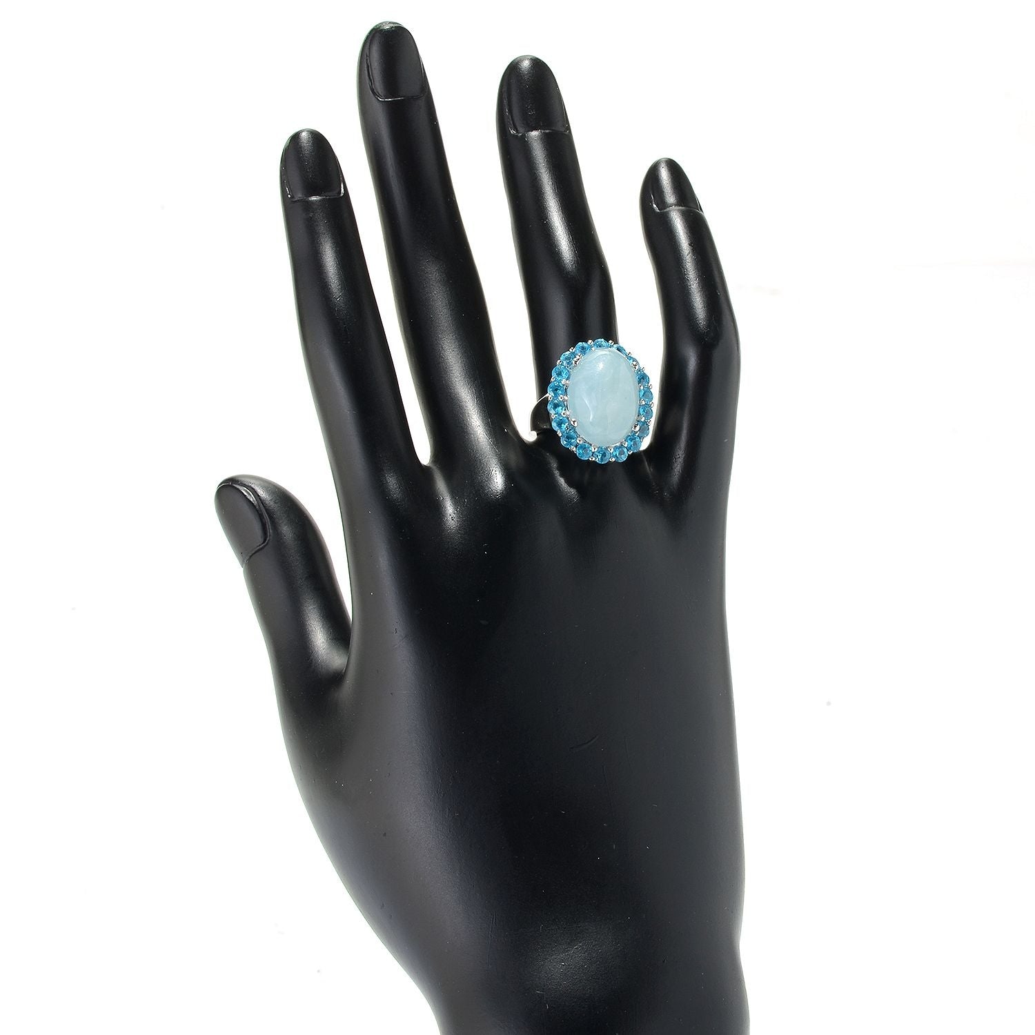 925 Sterling Silver Milky Aquamarine, Blue Zircon Ring - Pinctore