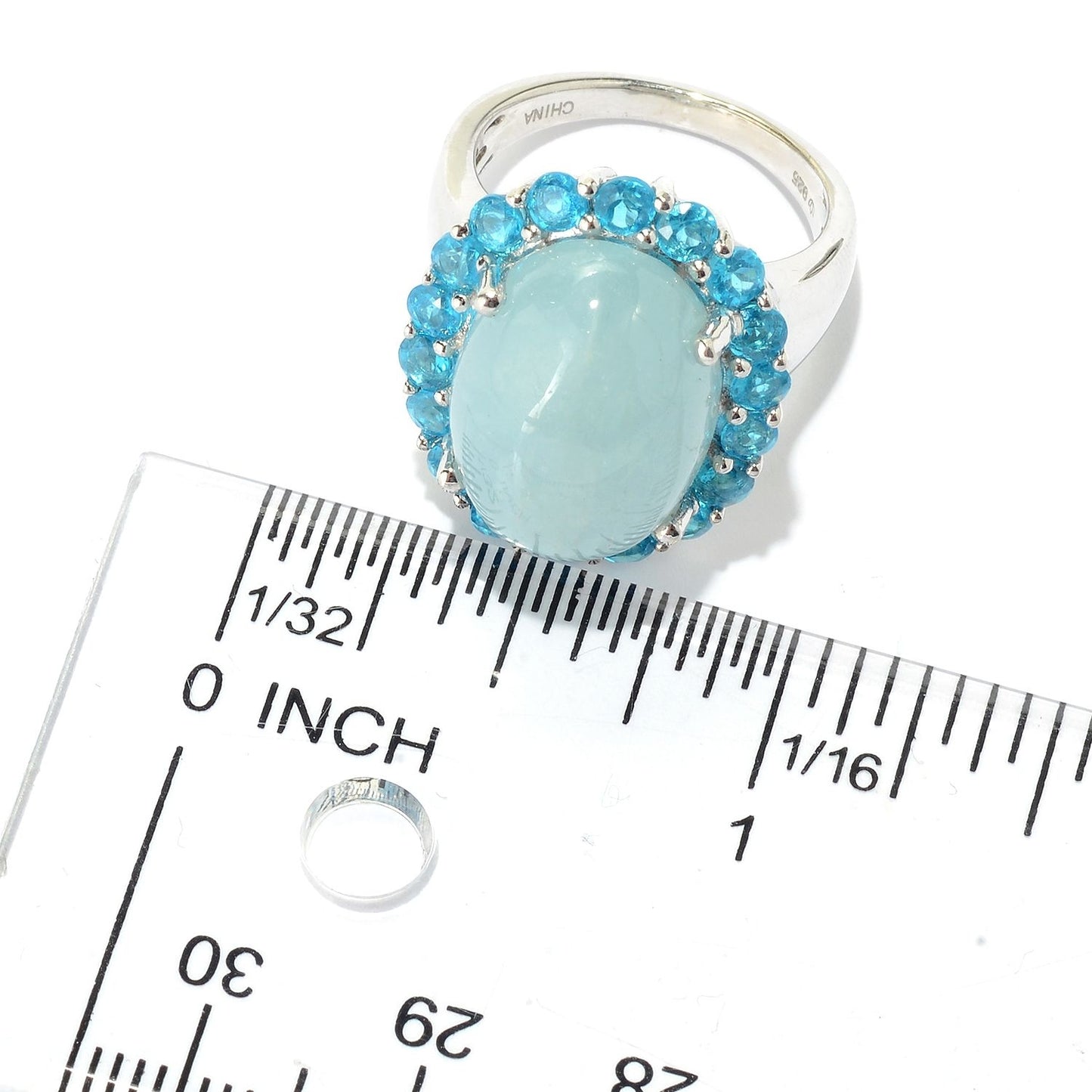 925 Sterling Silver Milky Aquamarine, Blue Zircon Ring - Pinctore