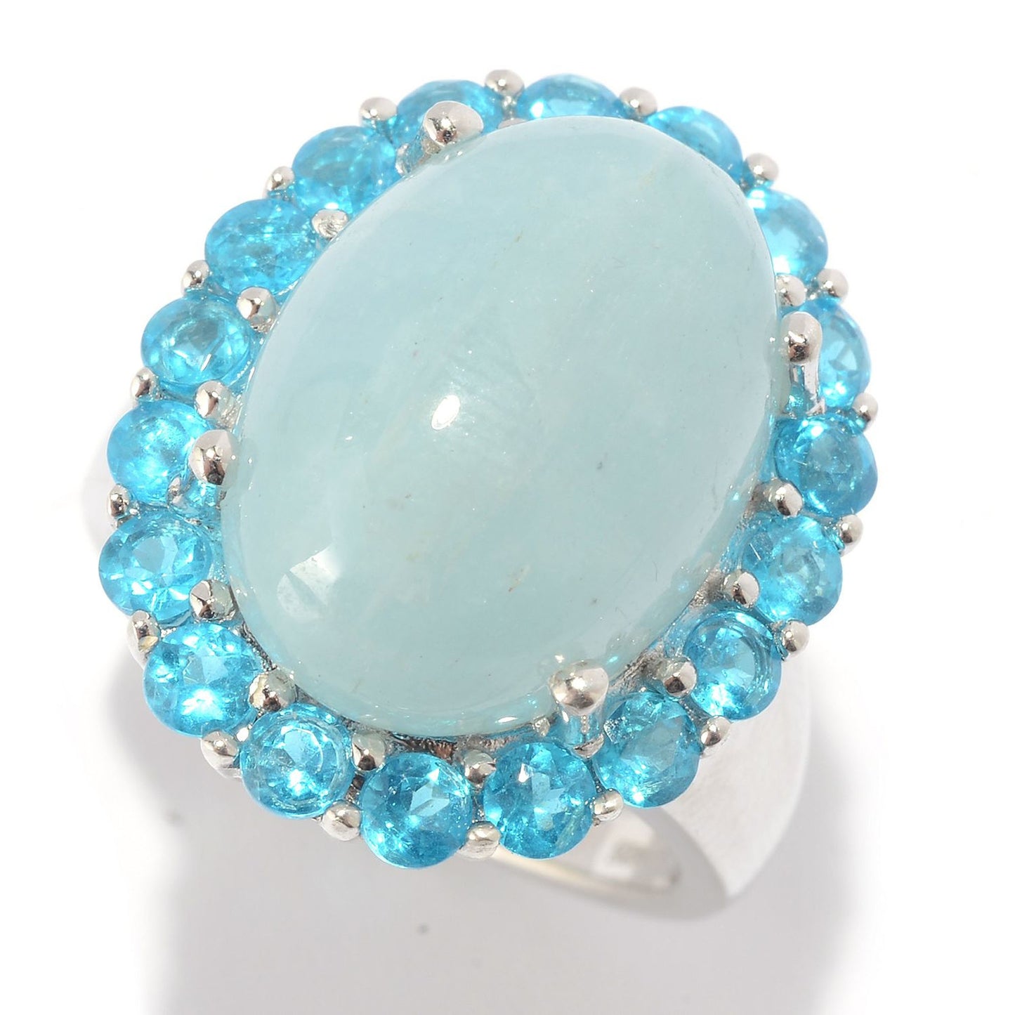 925 Sterling Silver Milky Aquamarine, Blue Zircon Ring - Pinctore