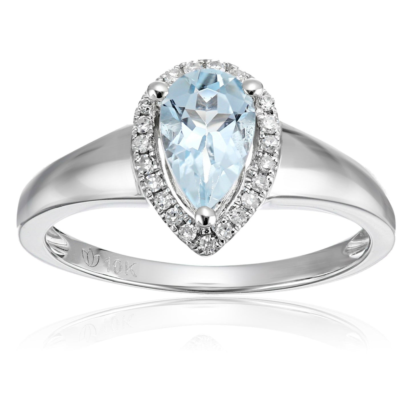 10k White Gold Aquamarine and Diamond Princess Diana Pear Halo Engagement Ring (1/10cttw, H-I Color, I1-I2 Clarity), - pinctore