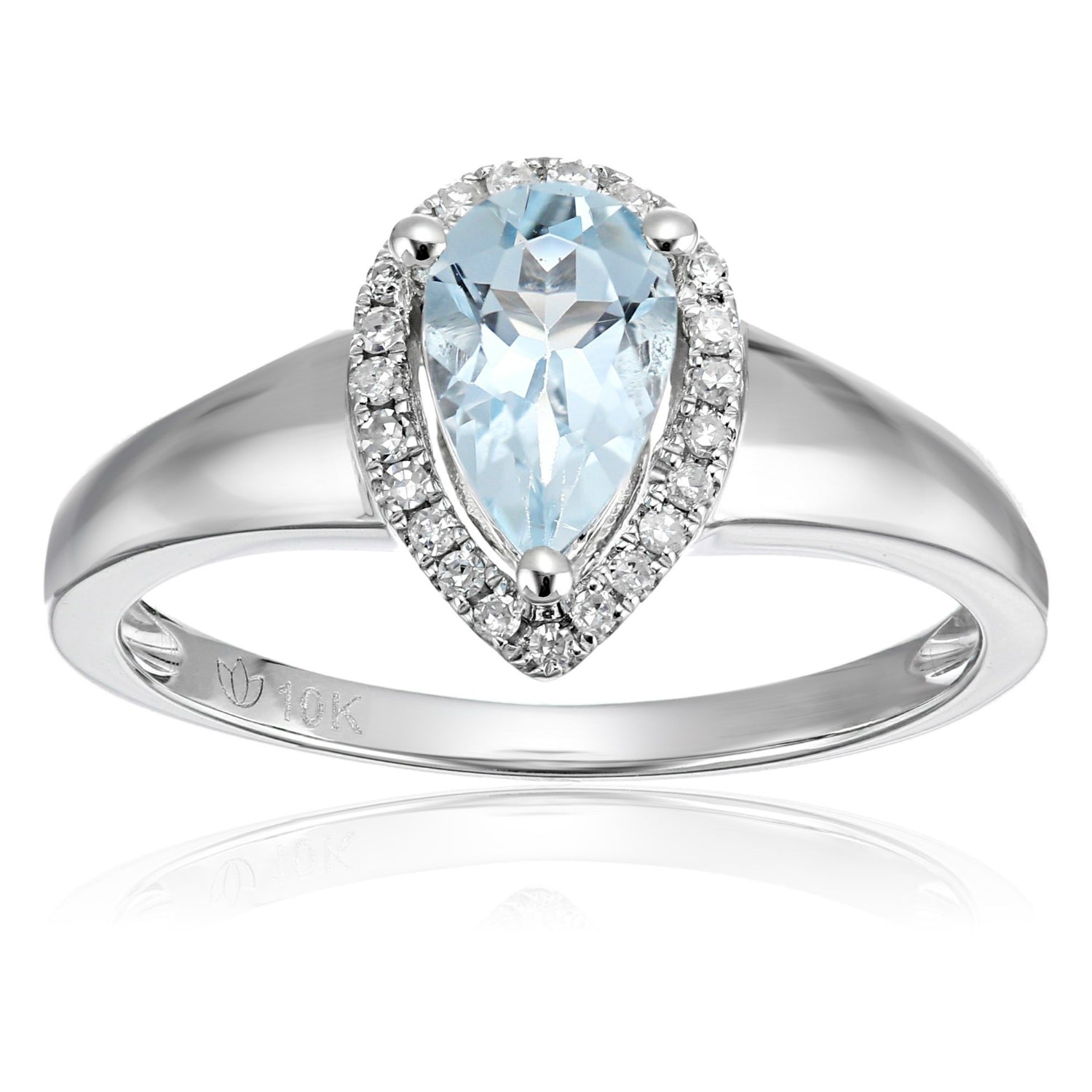 10k White Gold Aquamarine and Diamond Princess Diana Pear Halo Engagement Ring (1/10cttw, H-I Color, I1-I2 Clarity), - pinctore