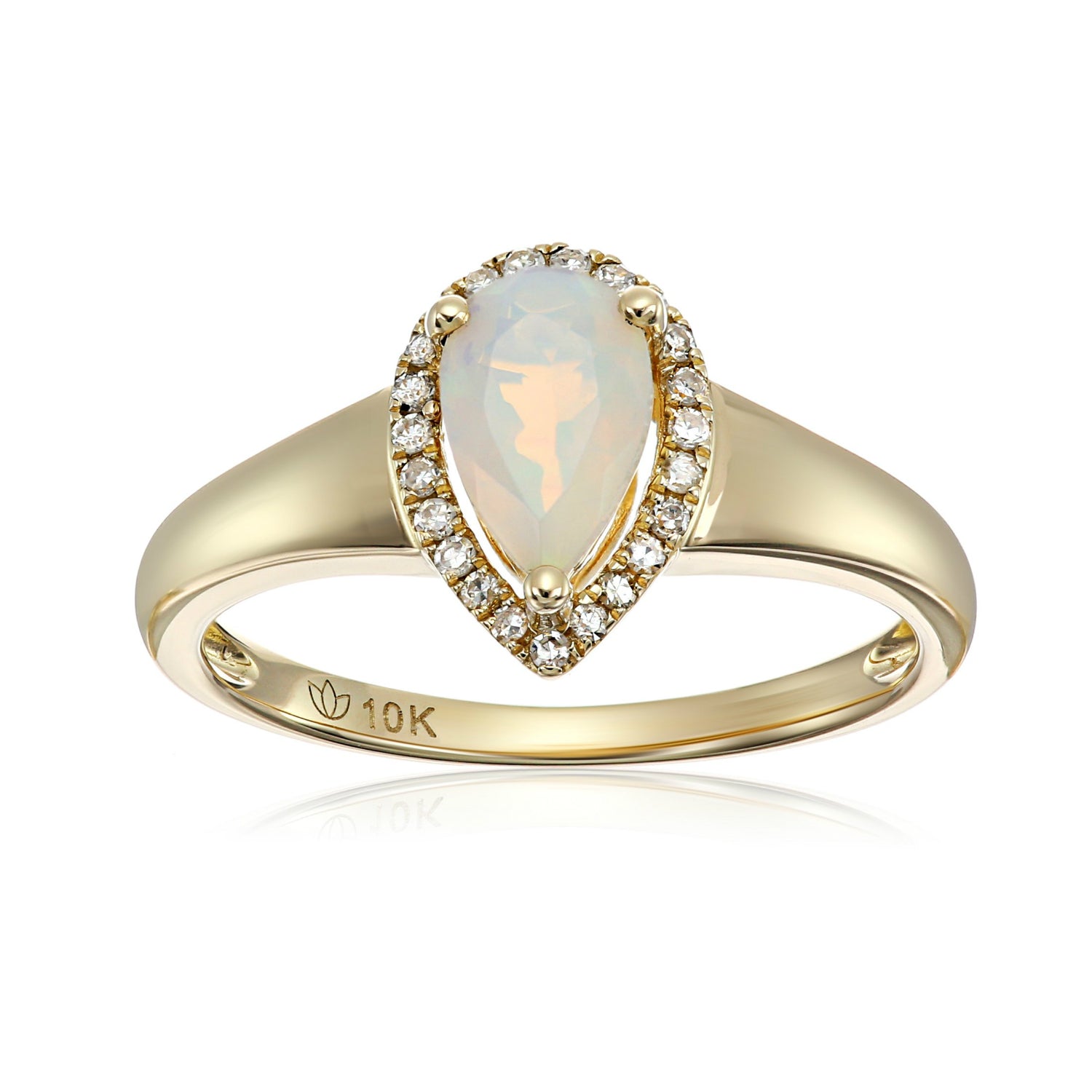 10k Yellow Gold Ethiopian Opal and Diamond Princess Diana Pear Halo  Engagement Ring (1/10cttw, H-I Color, I1-I2 Clarity),