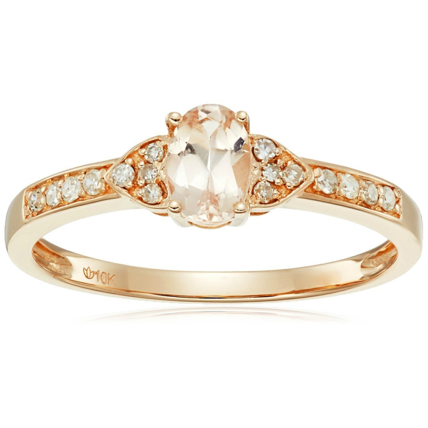 10k Rose Gold Morganite Oval and Diamond Solitaire Stackable Ring (1/10 cttw I-J Color, I2-I3 Clarity), - pinctore