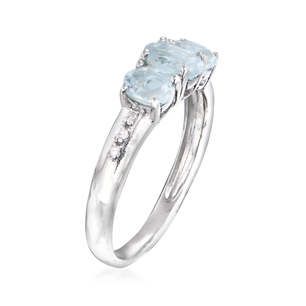 Sterling Silver Aquamarine, Diamond Accent 3-Stone Oval Ring - Pinctore