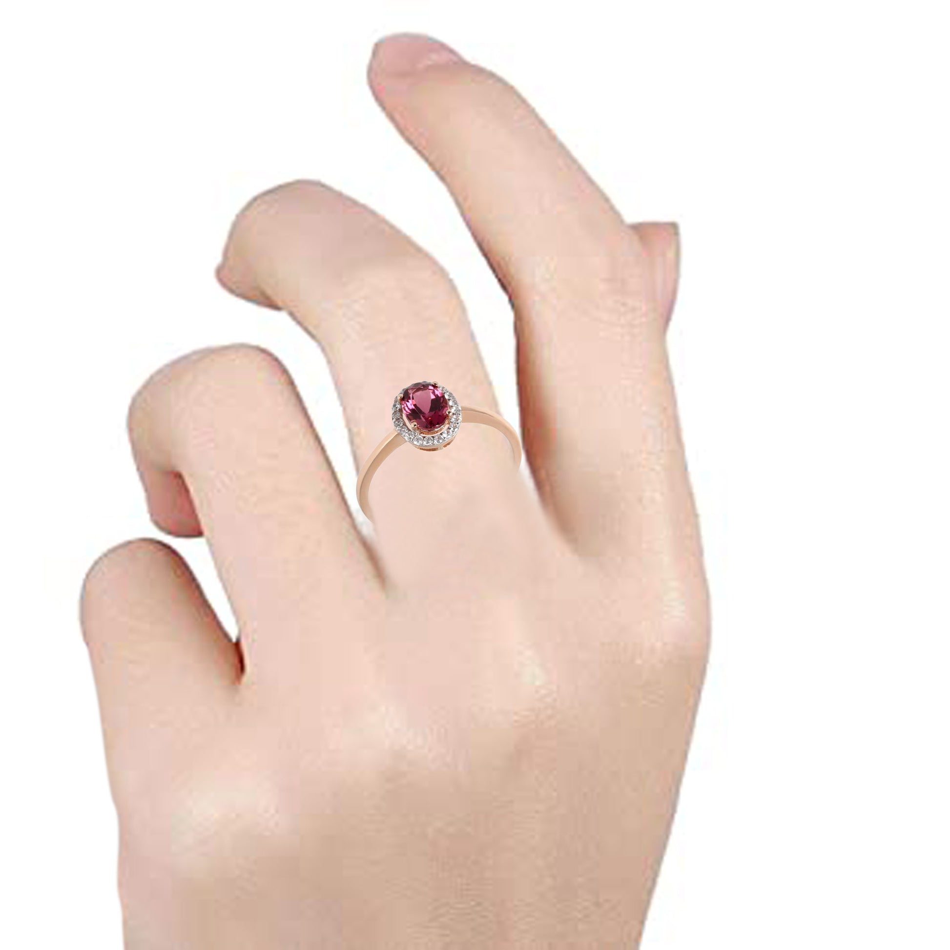 14kt Rose Gold Pink Tourmaline With White Natural Zircon Ring - Pinctore