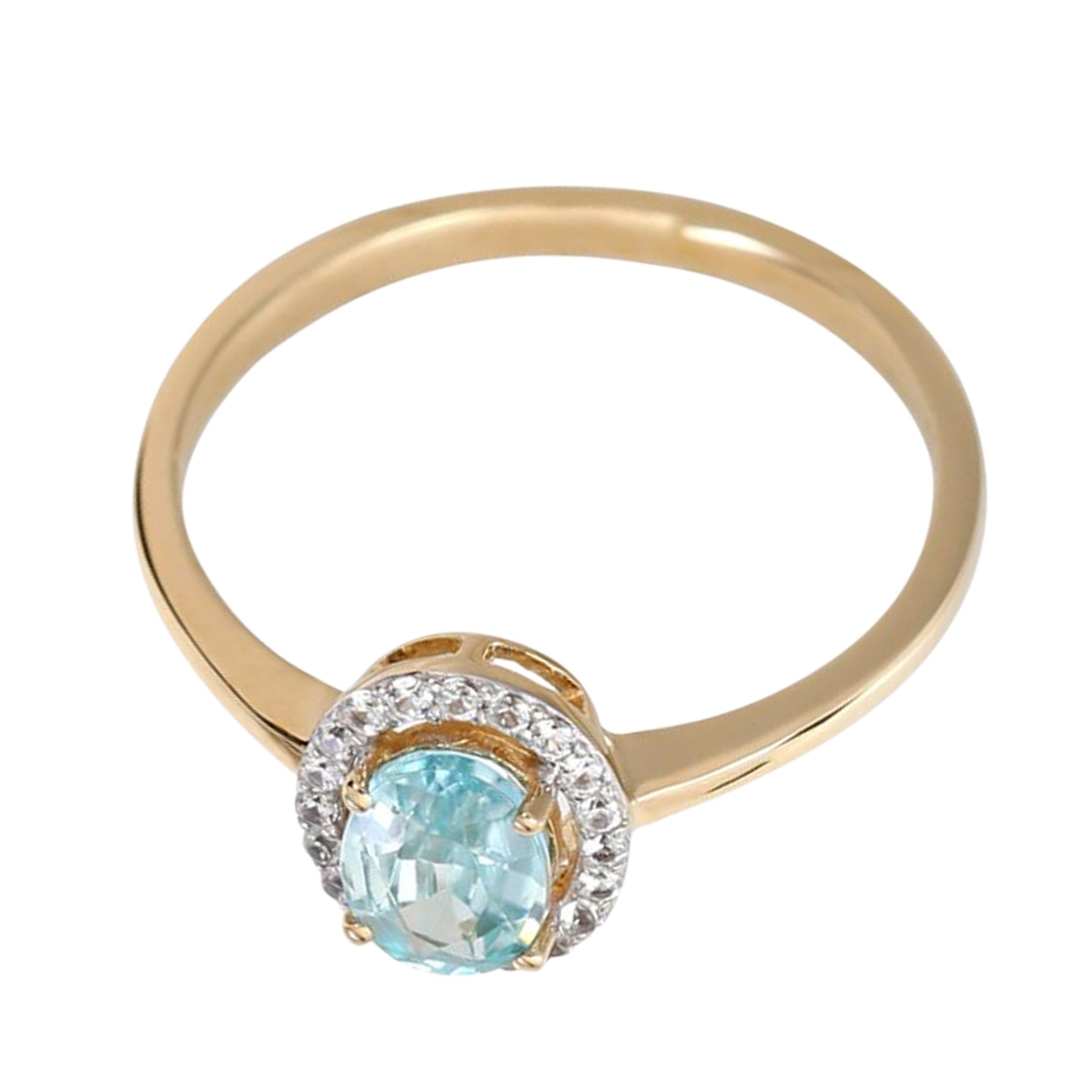 14kt Yellow Gold Blue Zircon With White Natural Zircon Ring - Pinctore