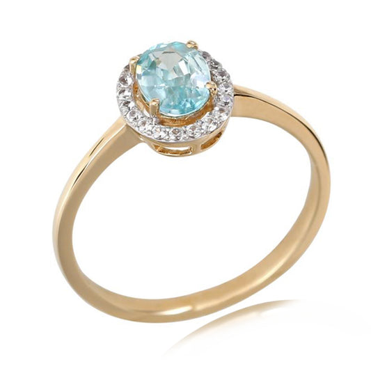 14kt Yellow Gold Blue Zircon With White Natural Zircon Ring - Pinctore