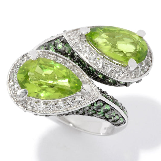 Pinctore Sterling Silver 7.88ctw Peridot & Multi Gem Bypass Ring - pinctore