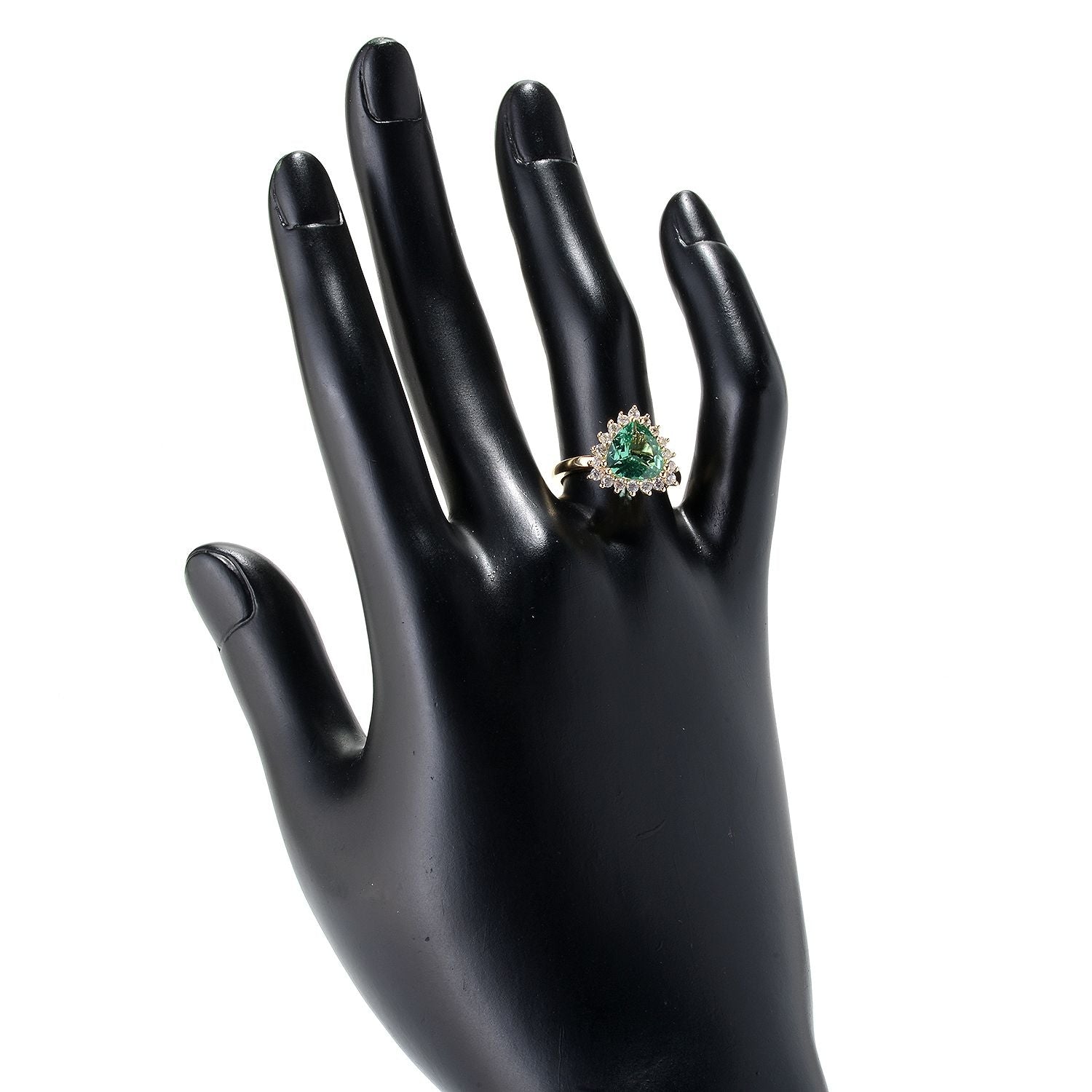 Pinctore 14K Gold 3.28ctw Trillion Shaped Green Apatite & White Zircon Ring - pinctore