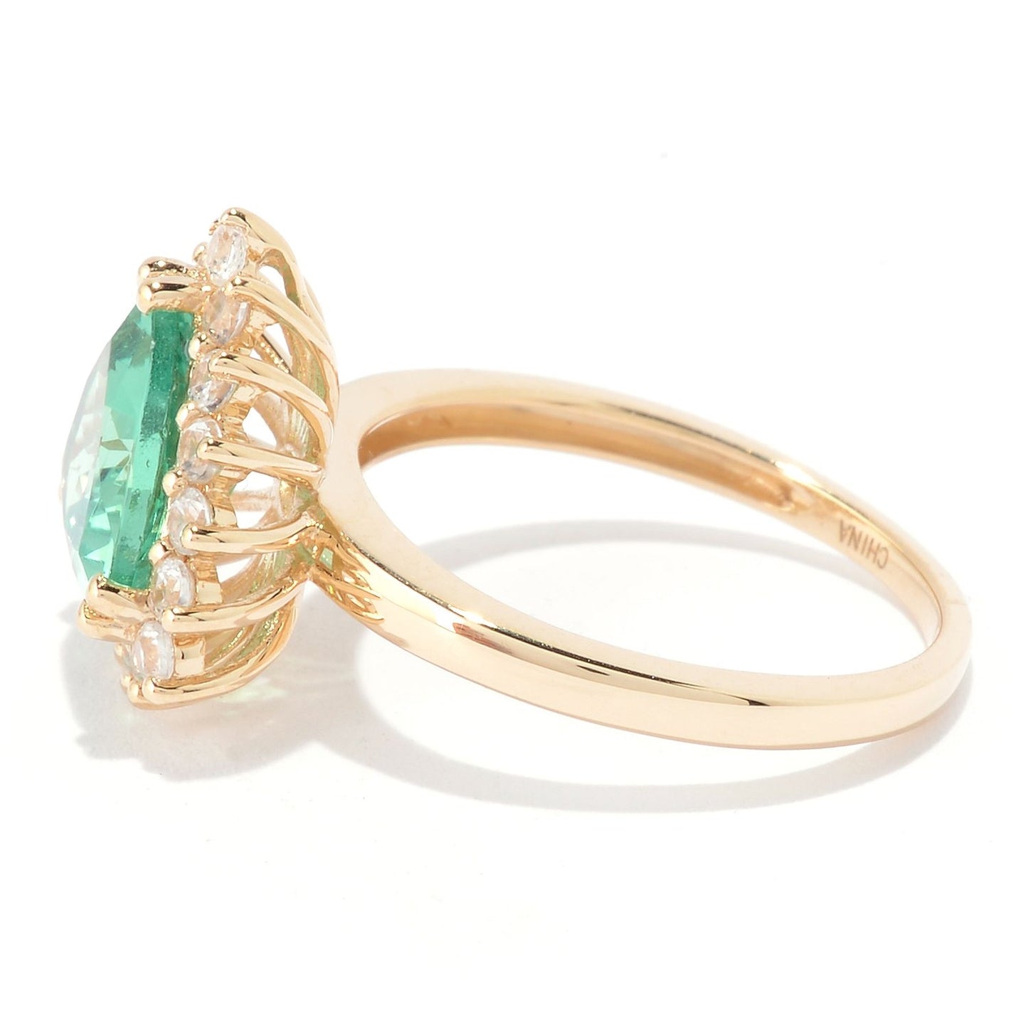 Pinctore 14K Gold 3.28ctw Trillion Shaped Green Apatite & White Zircon Ring - pinctore