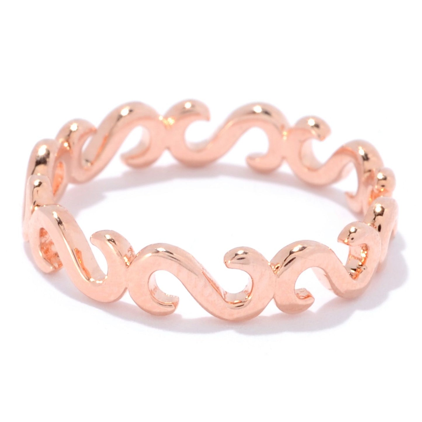 Sterling Silver 18K Rose Vermeil Scrollwork Stack Band Ring - Pinctore