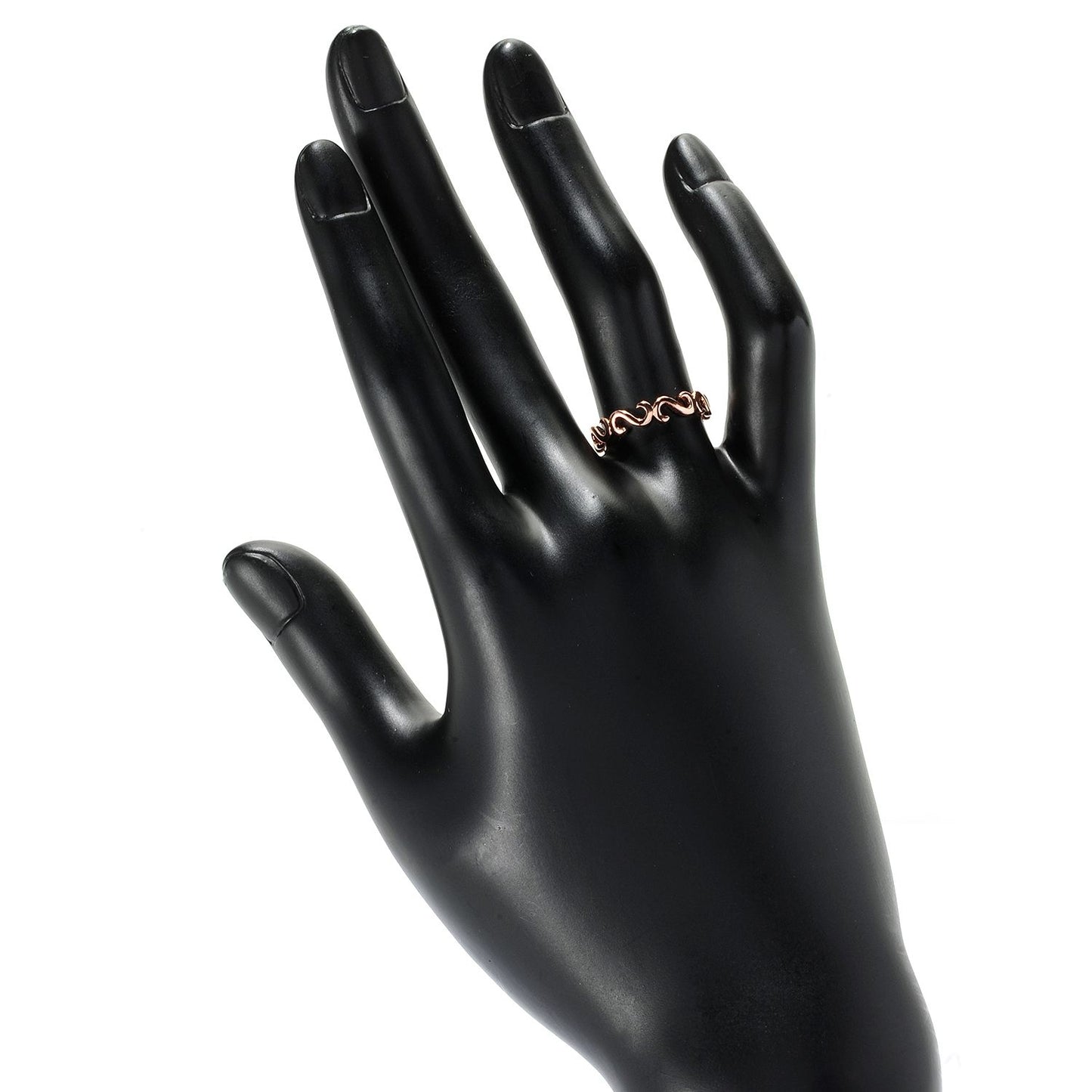 Sterling Silver 18K Rose Vermeil Scrollwork Stack Band Ring - Pinctore