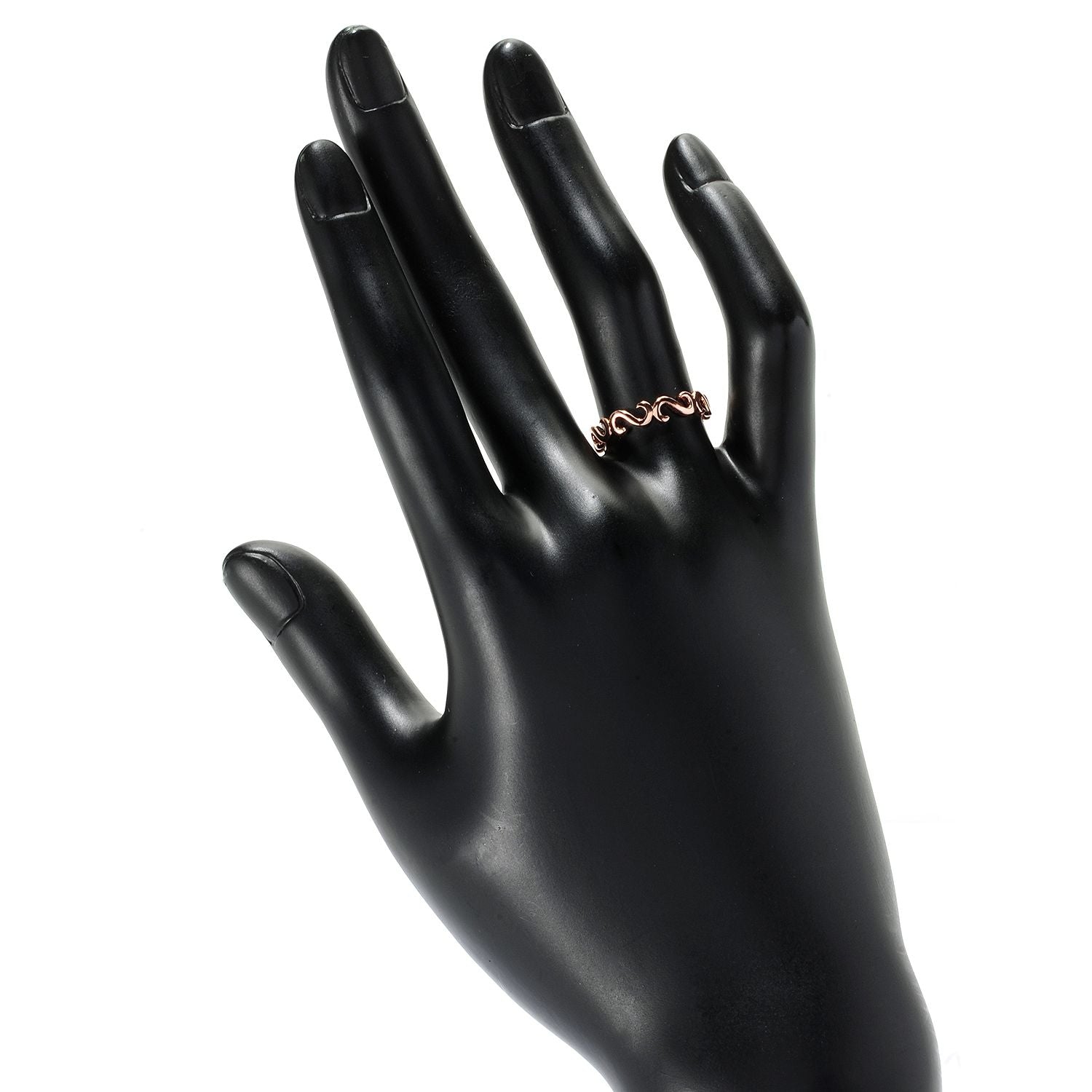 Sterling Silver 18K Rose Vermeil Scrollwork Stack Band Ring - Pinctore