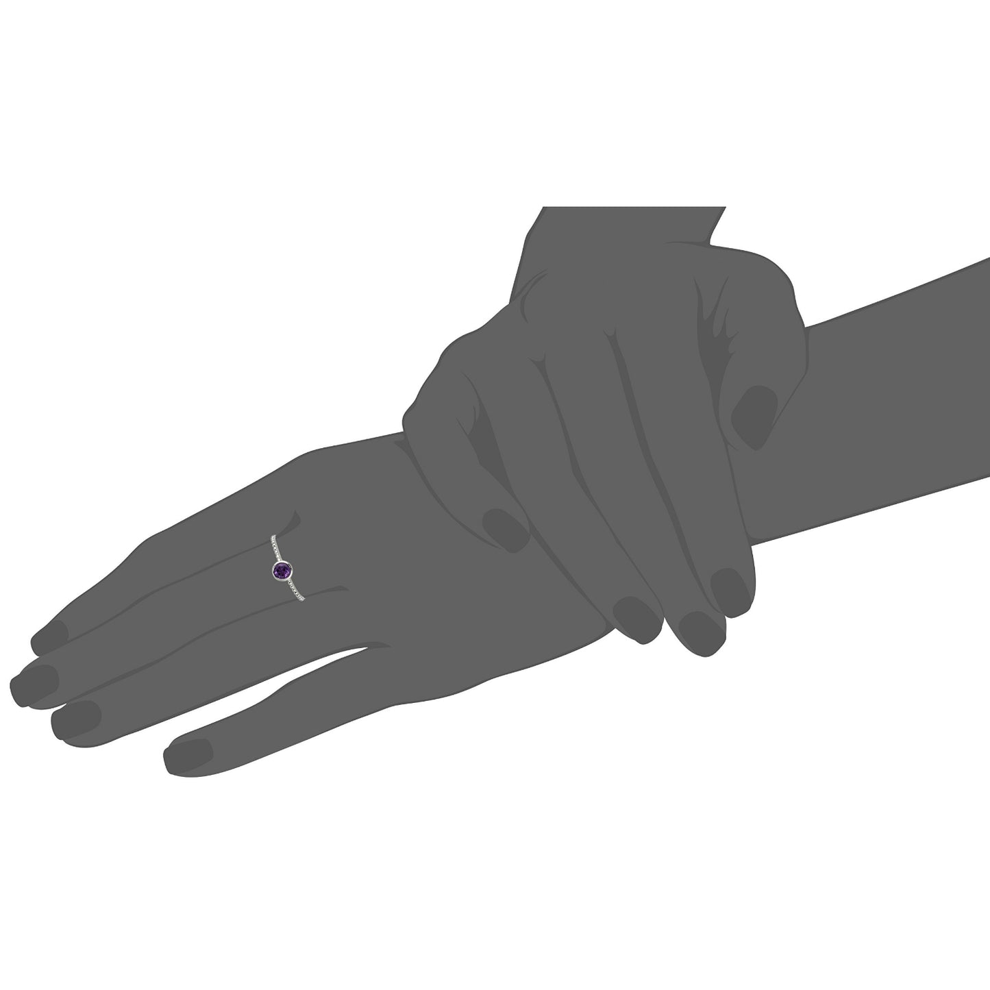 10k White Gold African Amethyst Solitaire Beaded Shank Stackable Ring - pinctore