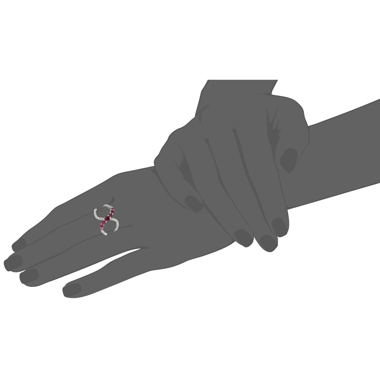 Sterling Silver Rhodolite and Created White Sapphire Ring - Pinctore