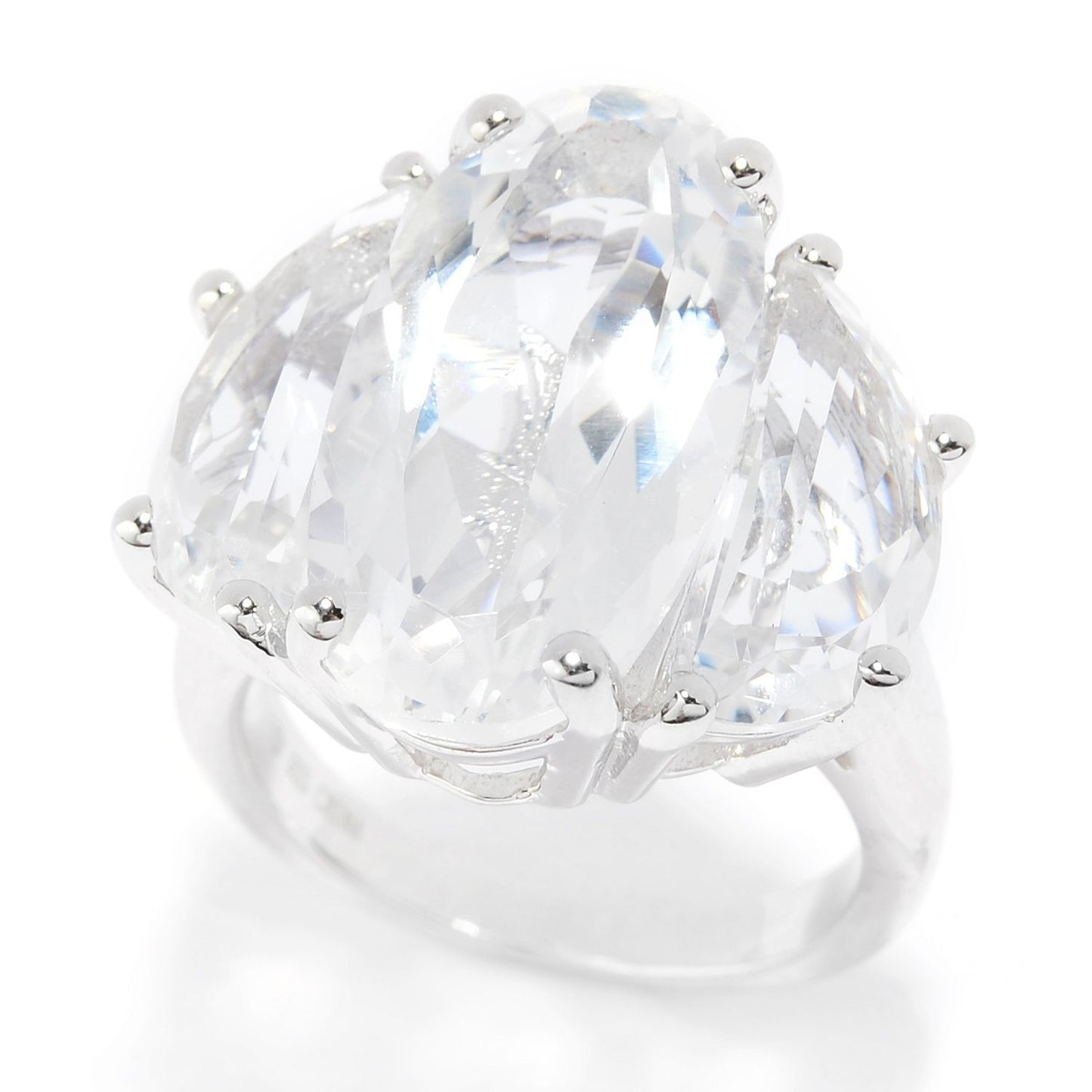 Rhodium Over Sterling Silver 12.9Ctw White Quartz Ring - Pinctore