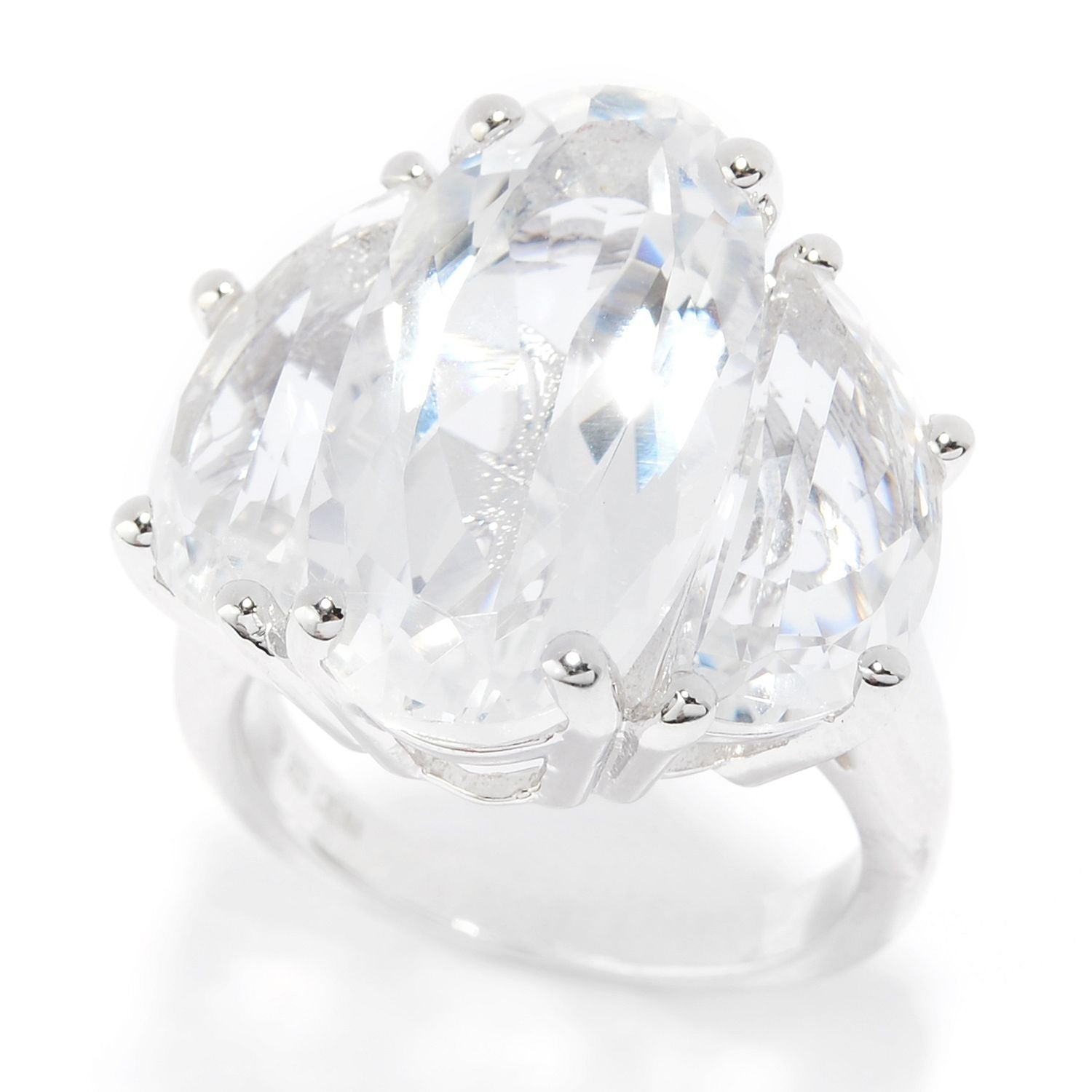 Rhodium Over Sterling Silver 12.9Ctw White Quartz Ring - Pinctore