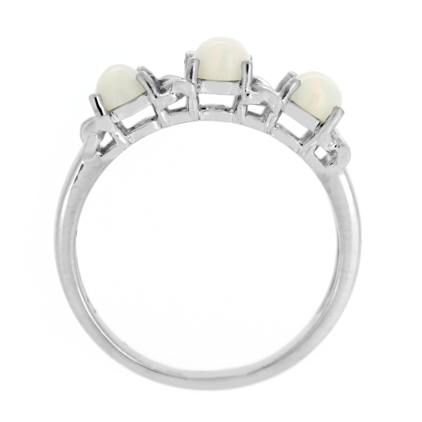 Sterling Silver Ethiopian Opal & Accented 3-stone Band Stackable Ring - Pinctore