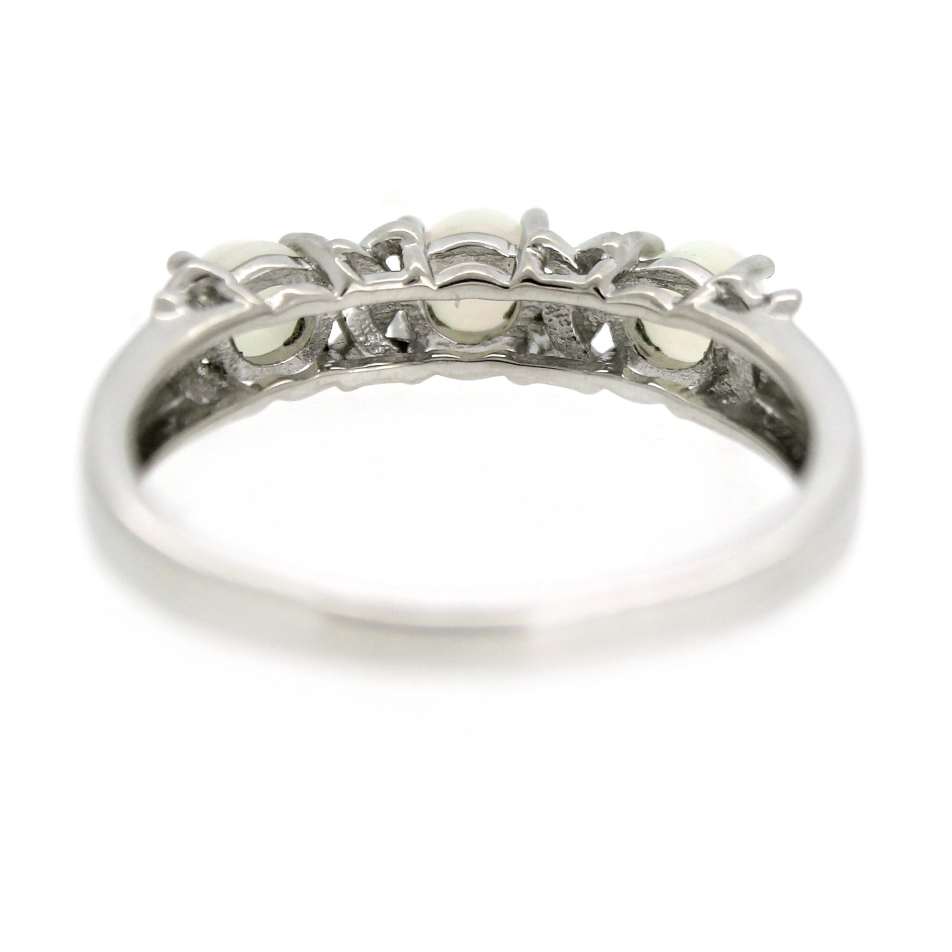 Sterling Silver Ethiopian Opal & Accented 3-stone Band Stackable Ring - Pinctore