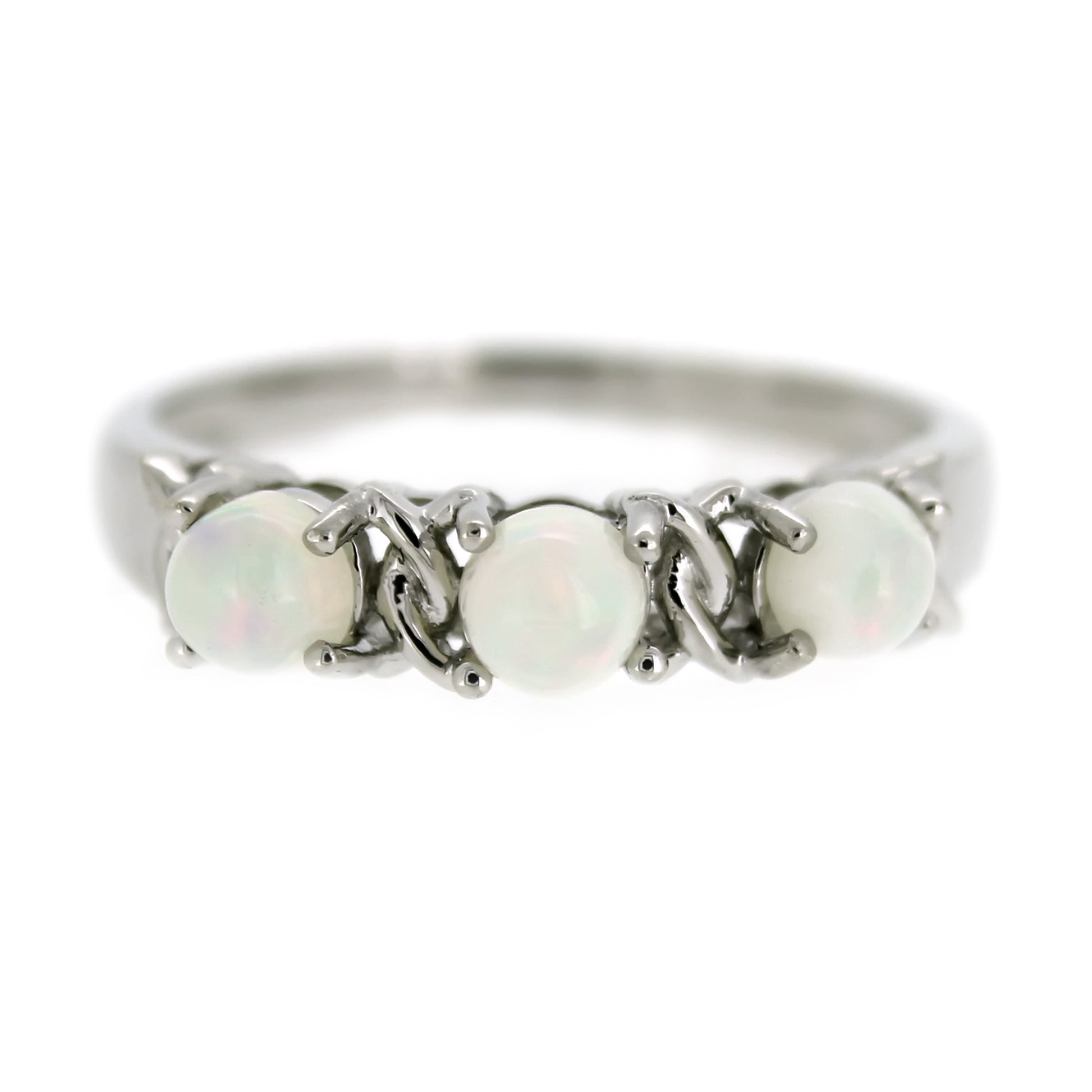 Sterling Silver Ethiopian Opal & Accented 3-stone Band Stackable Ring - Pinctore