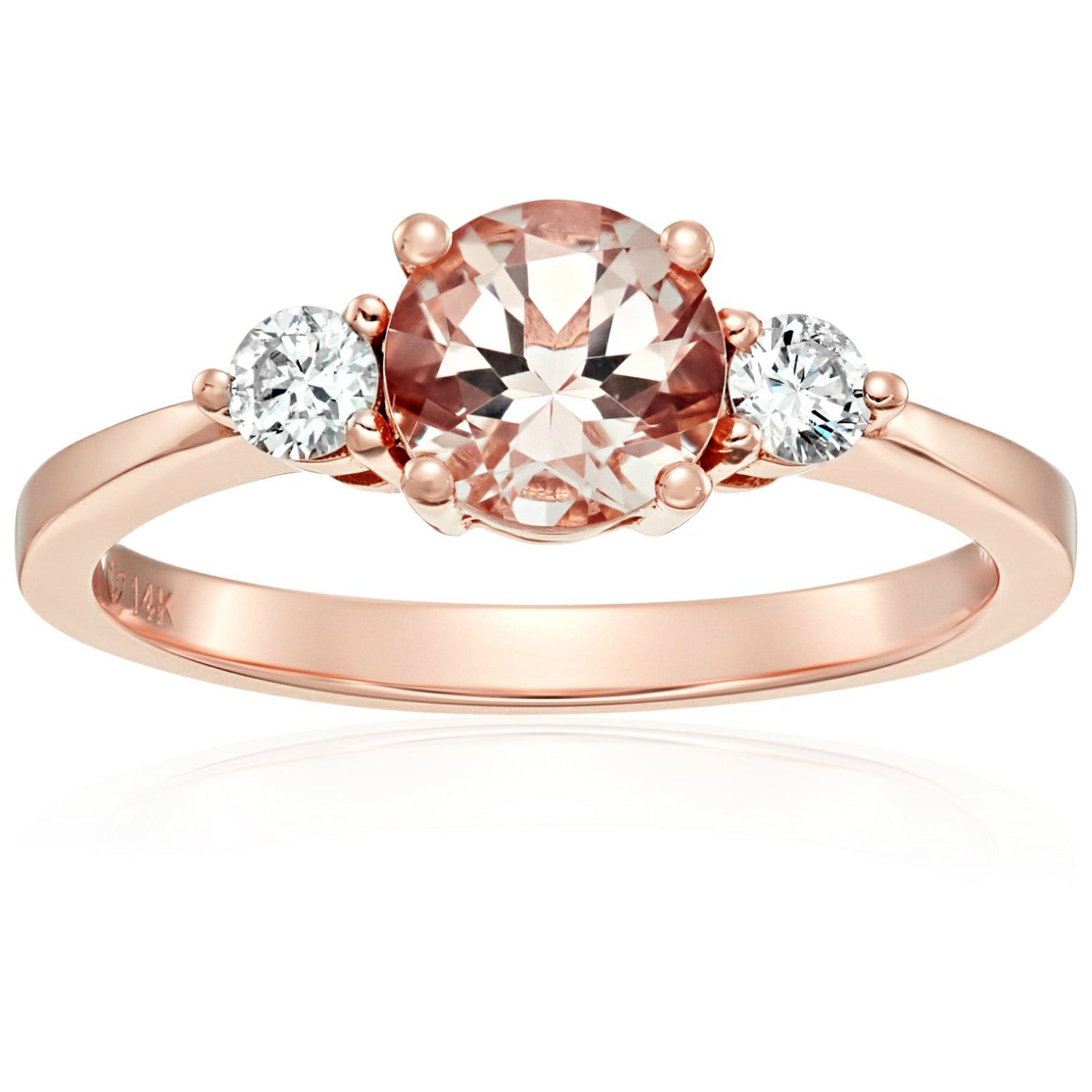 Pinctore 14k Rose Gold Morganite And Diamond 3-stone Engagement Ring - pinctore