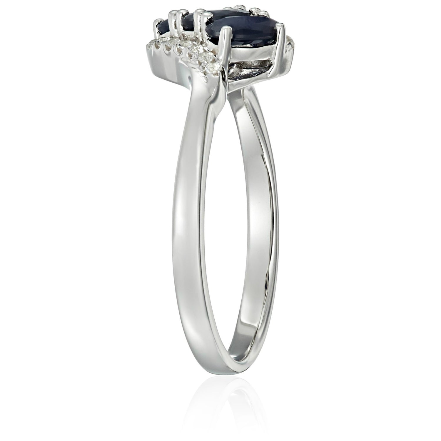 Sterling Silver Genuine Blue Sapphire And Created White Sapphire 3-stone Engagement Ring - pinctore