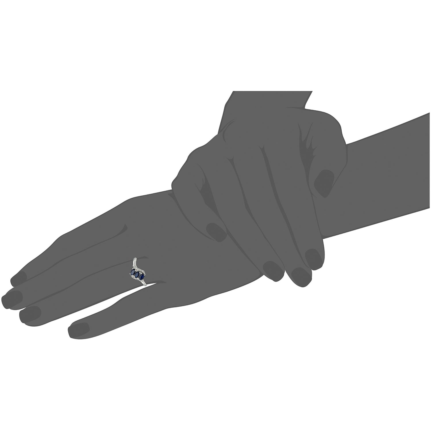 Sterling Silver Genuine Blue Sapphire And Created White Sapphire 3-stone Engagement Ring - pinctore