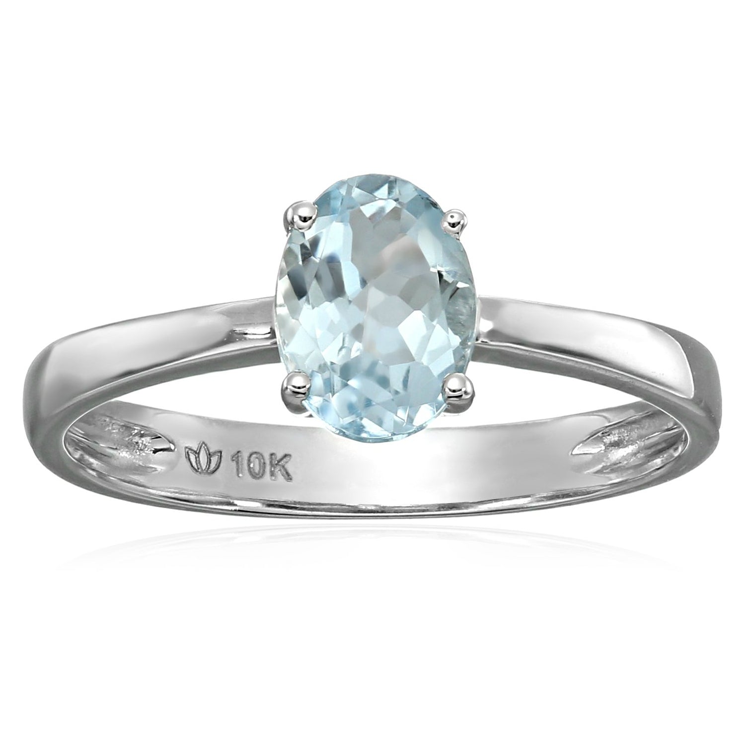 10k White Gold Aquamarine Oval Solitaire Engagement Ring - pinctore