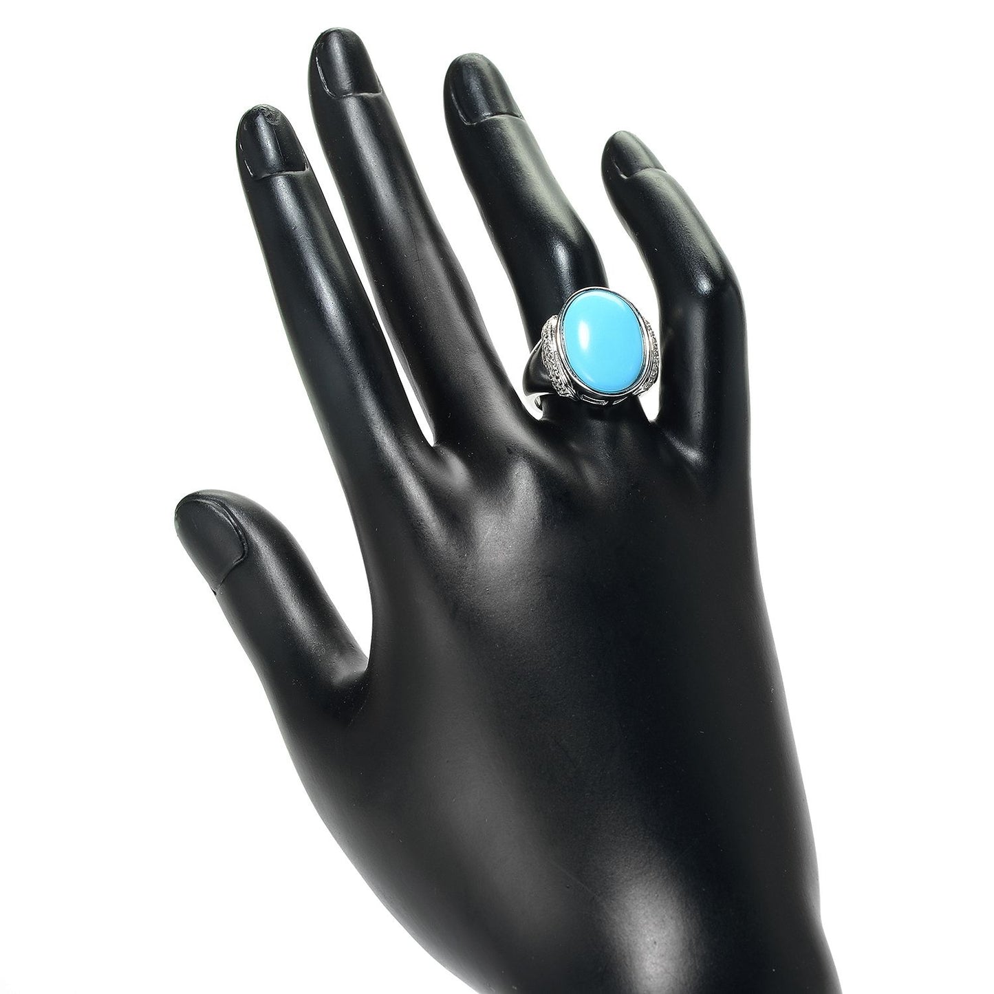 925 Sterling Silver Sonora Beauty Turquoise, White Natural Zircon Ring - Pinctore