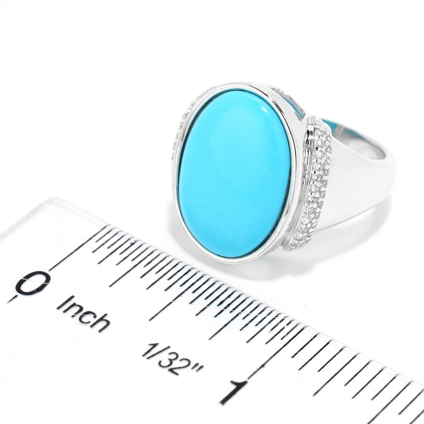 925 Sterling Silver Sonora Beauty Turquoise, White Natural Zircon Ring - Pinctore