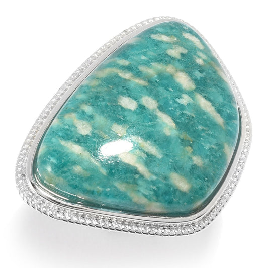 Pinctore Sterling Silver 27 x 19mm Amazonite Ring - pinctore