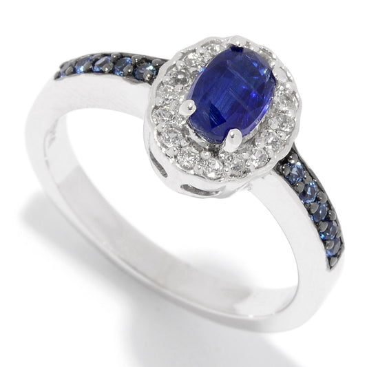Pinctore Sterling Silver 1.01ctw Kyanite, White Topaz & Sapphire Ring - pinctore